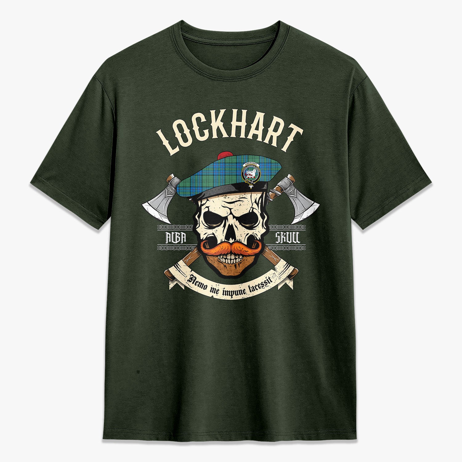 Lockhart Tartan Crest 2D T-shirt - Alba Skull Style