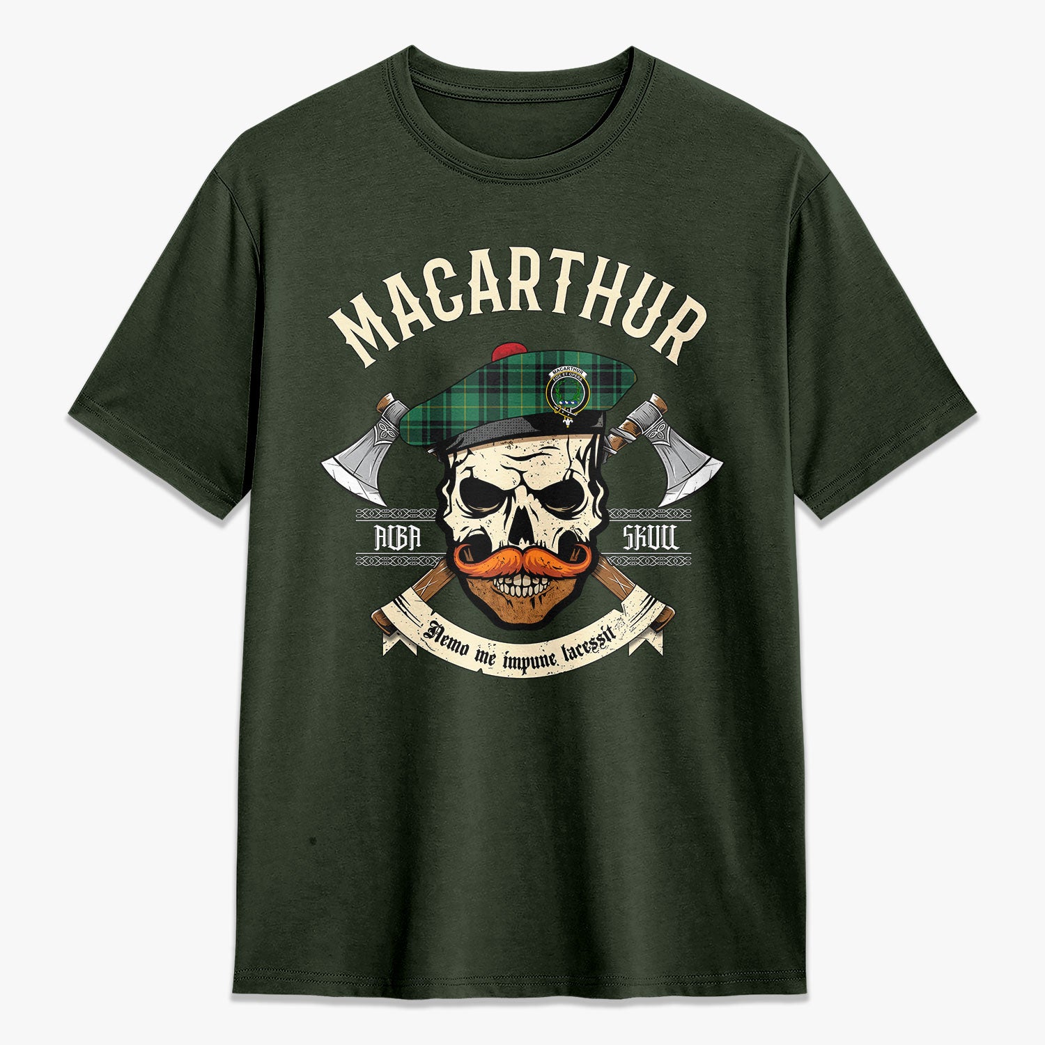 MacArthur Ancient Tartan Crest 2D T-shirt - Alba Skull Style