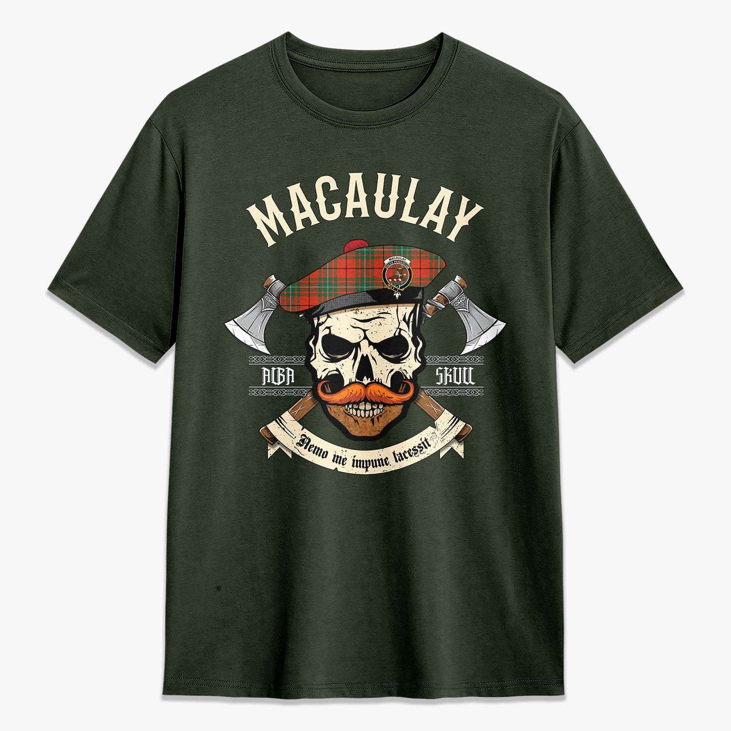 MacAulay Ancient Tartan Crest 2D T-shirt - Alba Skull Style