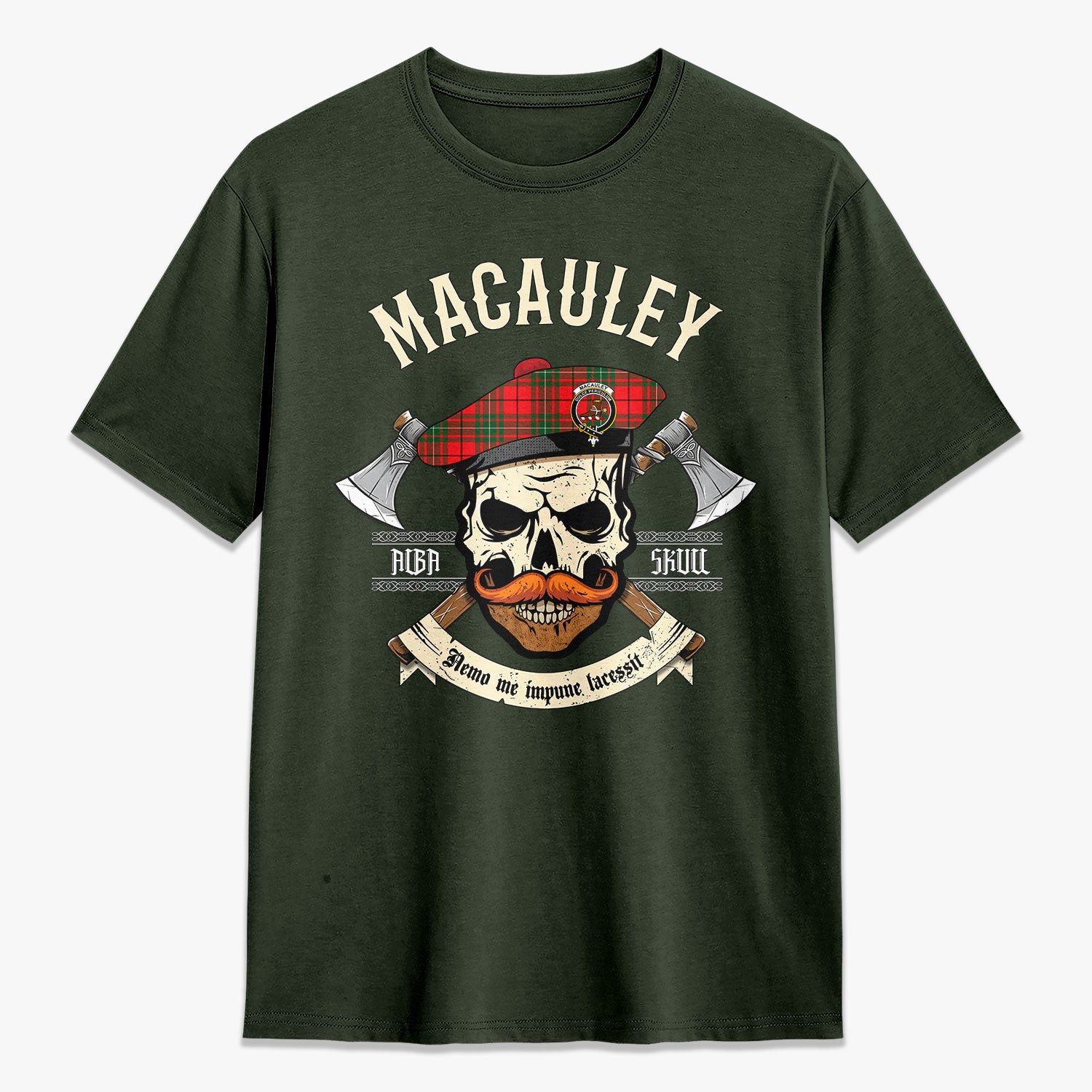 MacAuley Modern Tartan Crest 2D T-shirt - Alba Skull Style