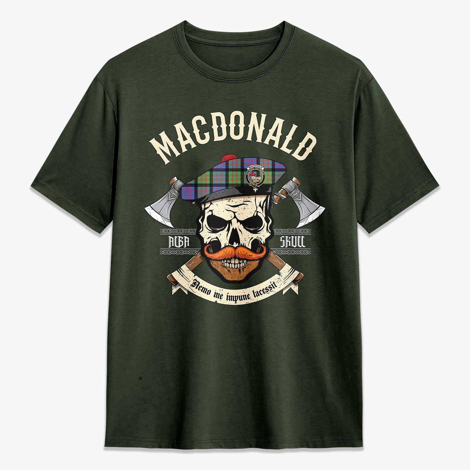 MacDonald Ancient Tartan Crest 2D T-shirt - Alba Skull Style