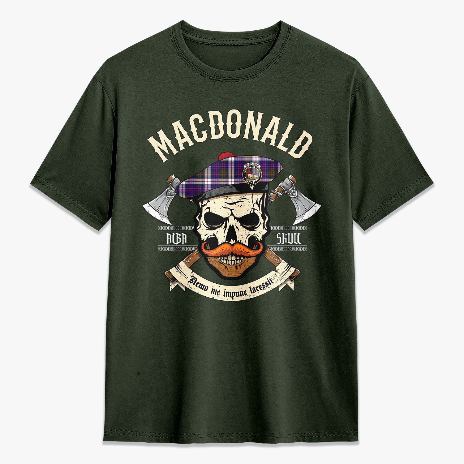 MacDonald Dress Modern Tartan Crest 2D T-shirt - Alba Skull Style