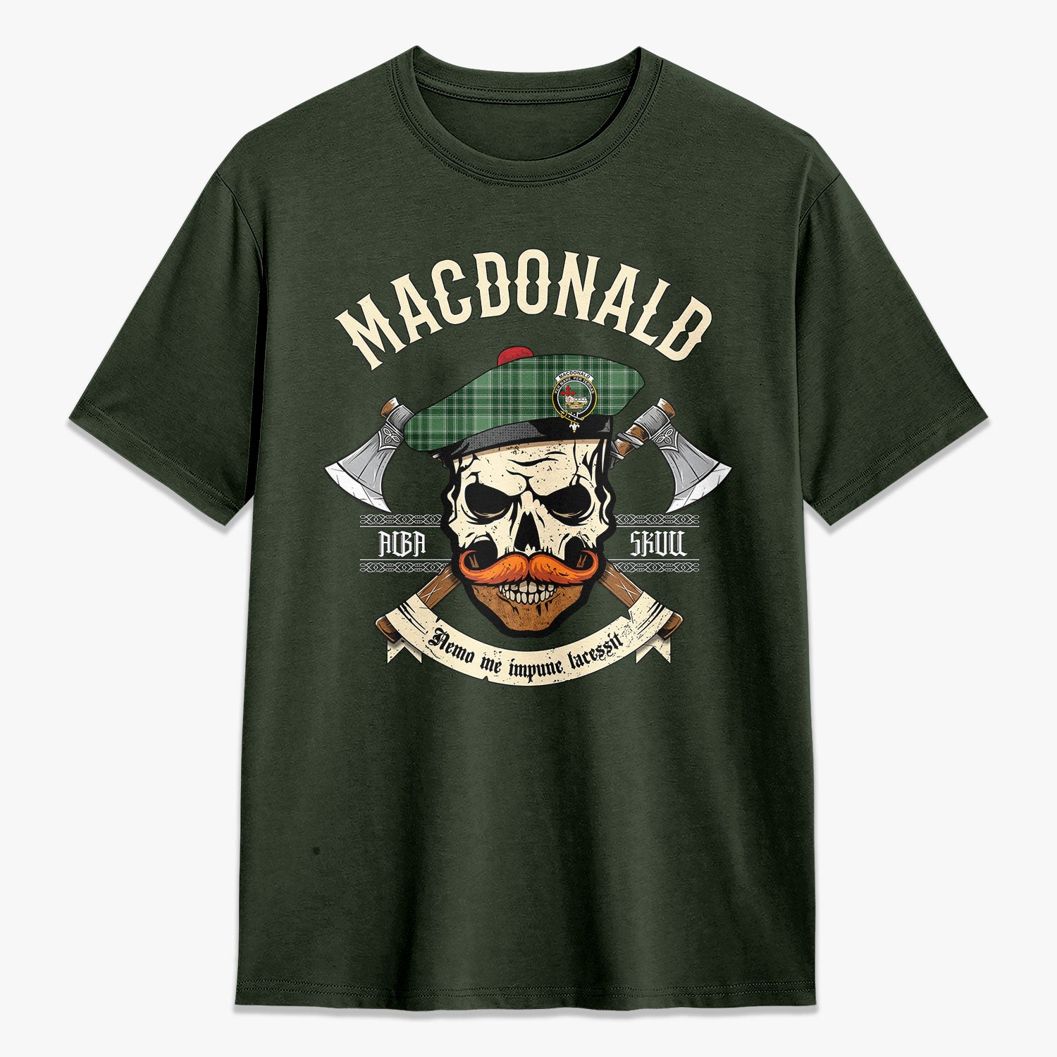 MacDonald Lord of the Isles Hunting Tartan Crest 2D T-shirt - Alba Skull Style