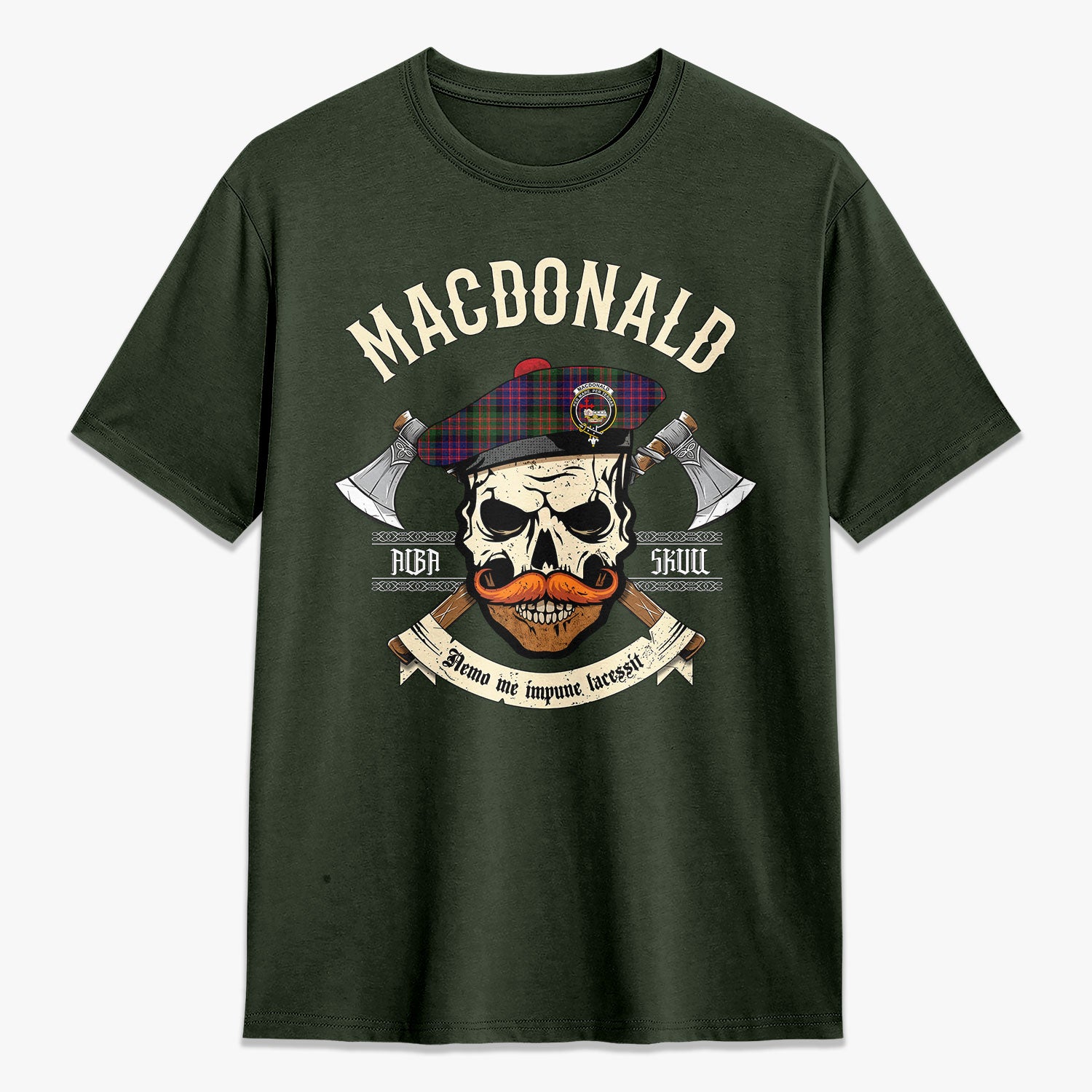 MacDonald Modern Tartan Crest 2D T-shirt - Alba Skull Style