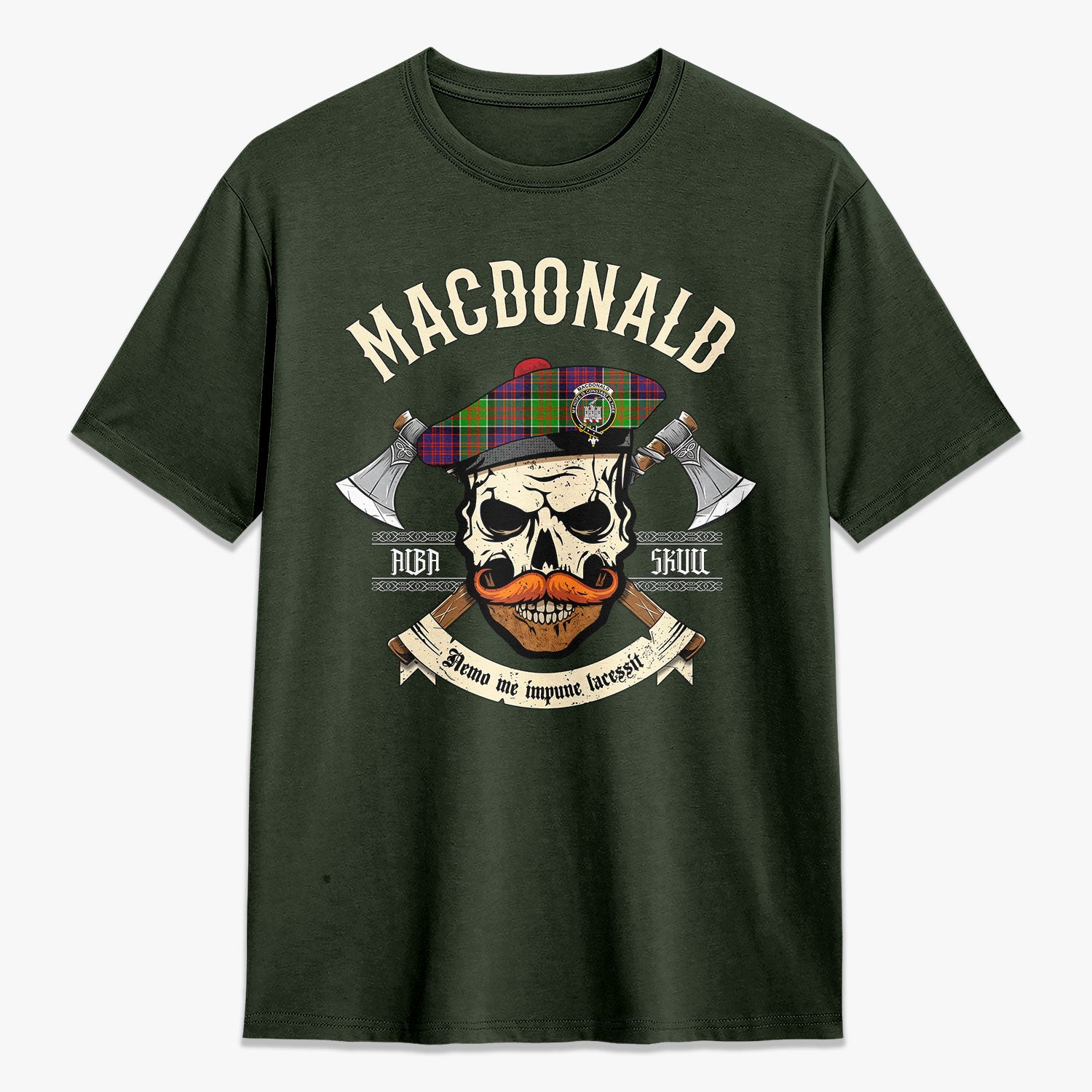 MacDonald (Clan Ranald) Tartan Crest 2D T-shirt - Alba Skull Style