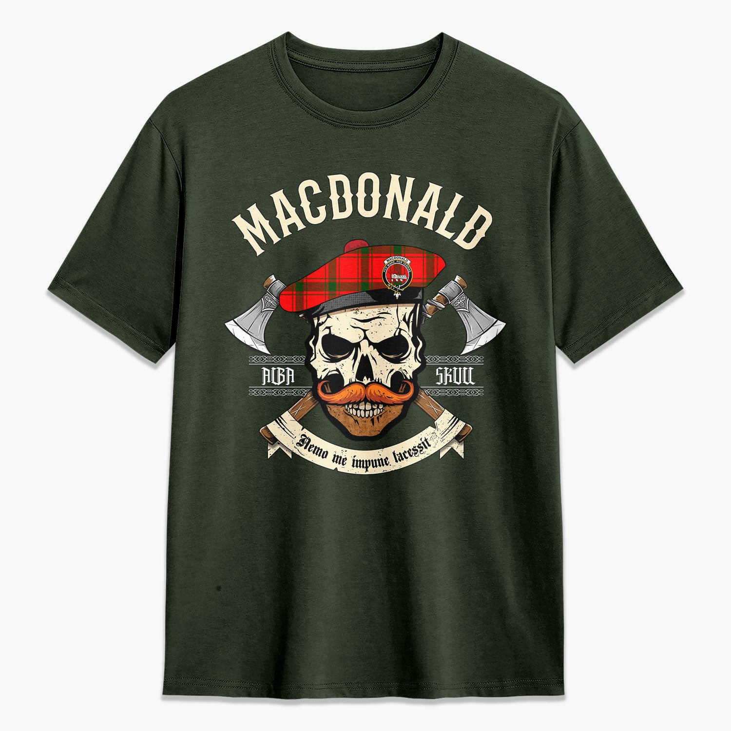 MacDonald of Sleat Tartan Crest 2D T-shirt - Alba Skull Style