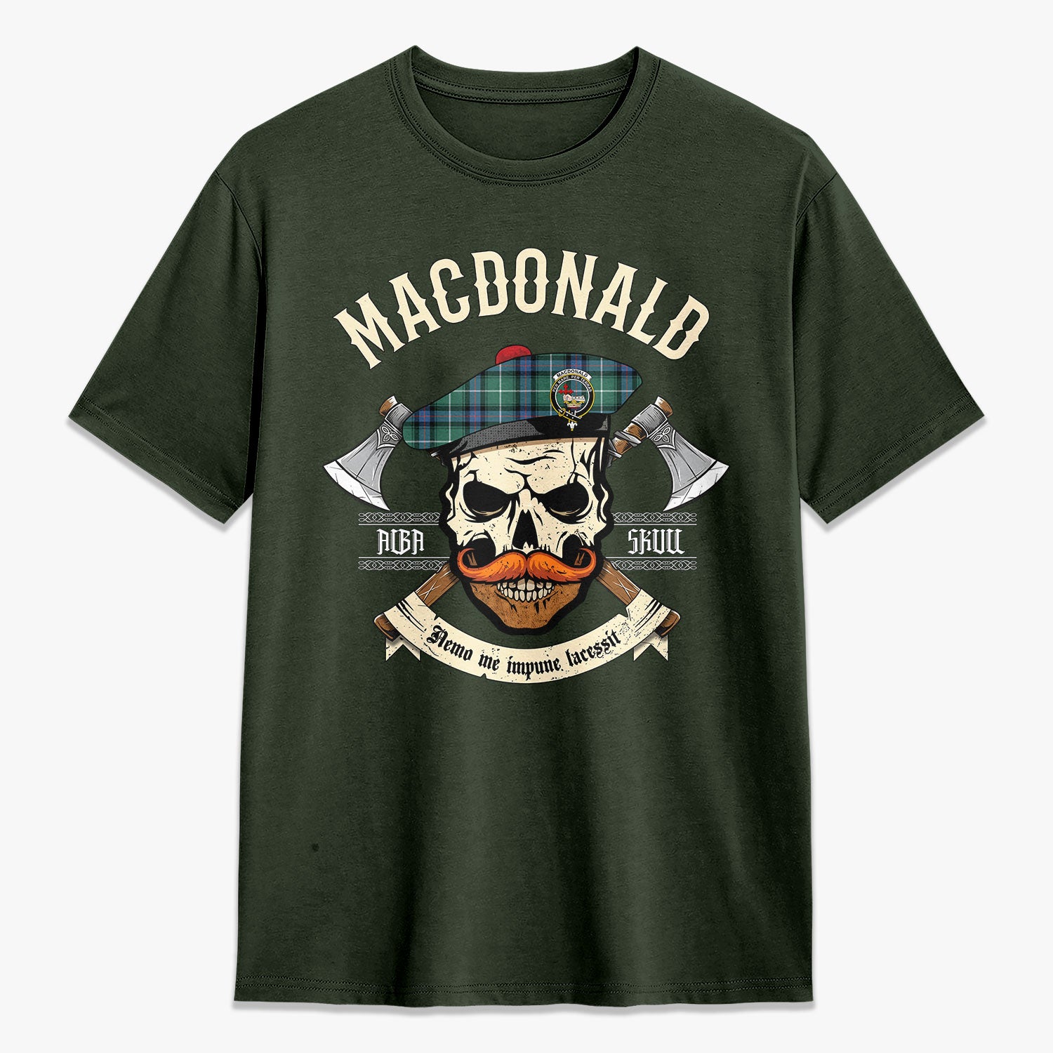 MacDonald of the Isles Hunting Ancient Tartan Crest 2D T-shirt - Alba Skull Style