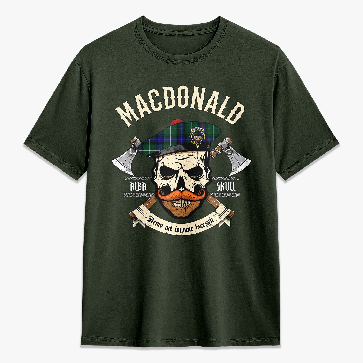 MacDonald of the Isles Hunting Modern Tartan Crest 2D T-shirt - Alba Skull Style