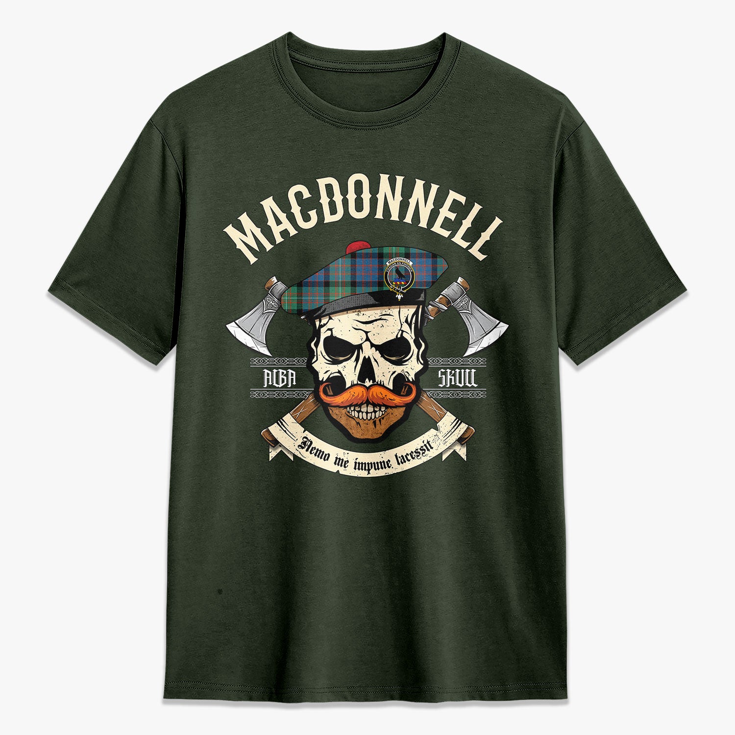 MacDonnell of Glengarry Ancient Tartan Crest 2D T-shirt - Alba Skull Style