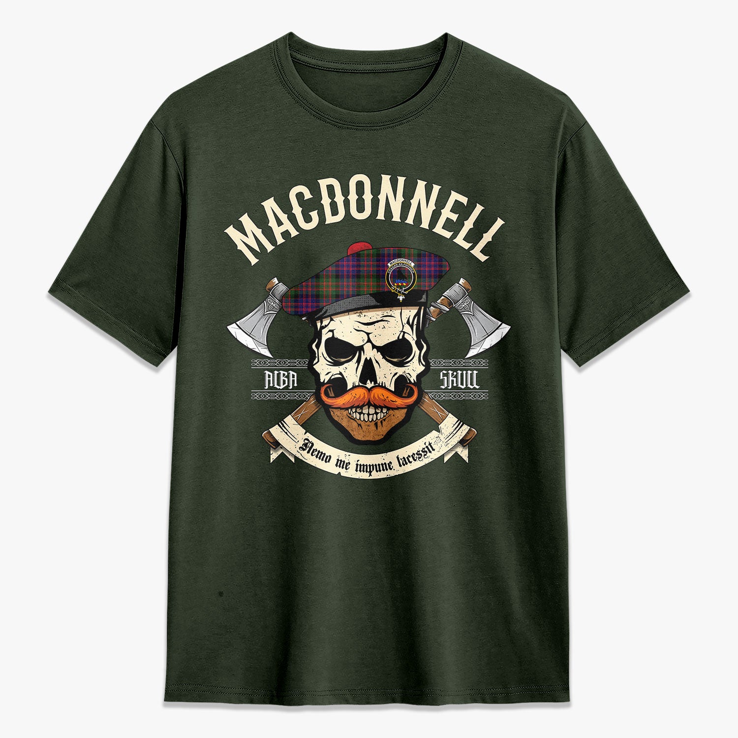 MacDonnell of Glengarry Modern Tartan Crest 2D T-shirt - Alba Skull Style