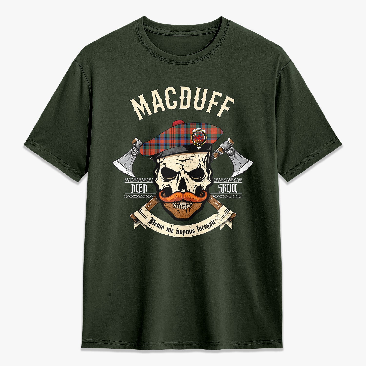 MacDuff Ancient Tartan Crest 2D T-shirt - Alba Skull Style