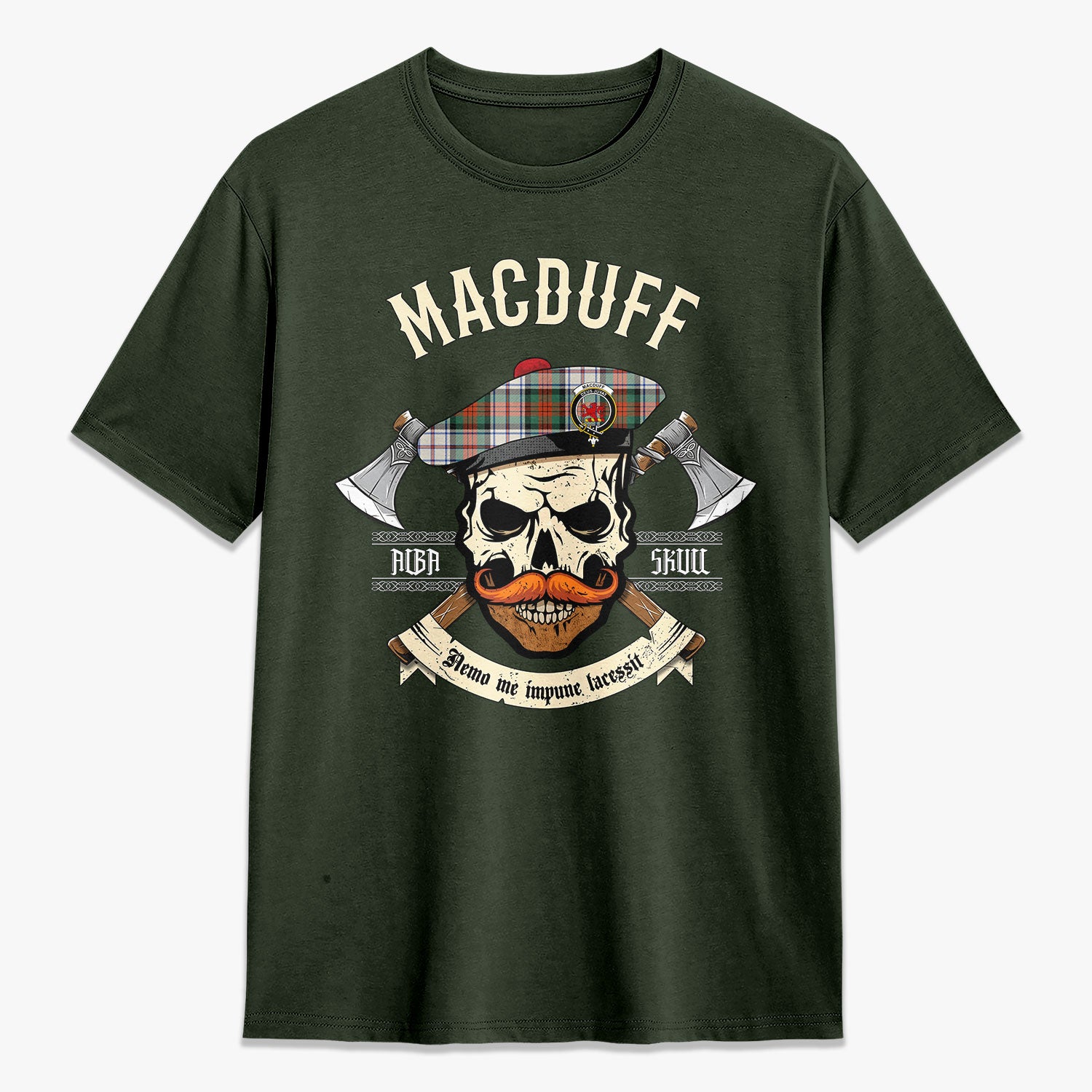 MacDuff Dress Ancient Tartan Crest 2D T-shirt - Alba Skull Style