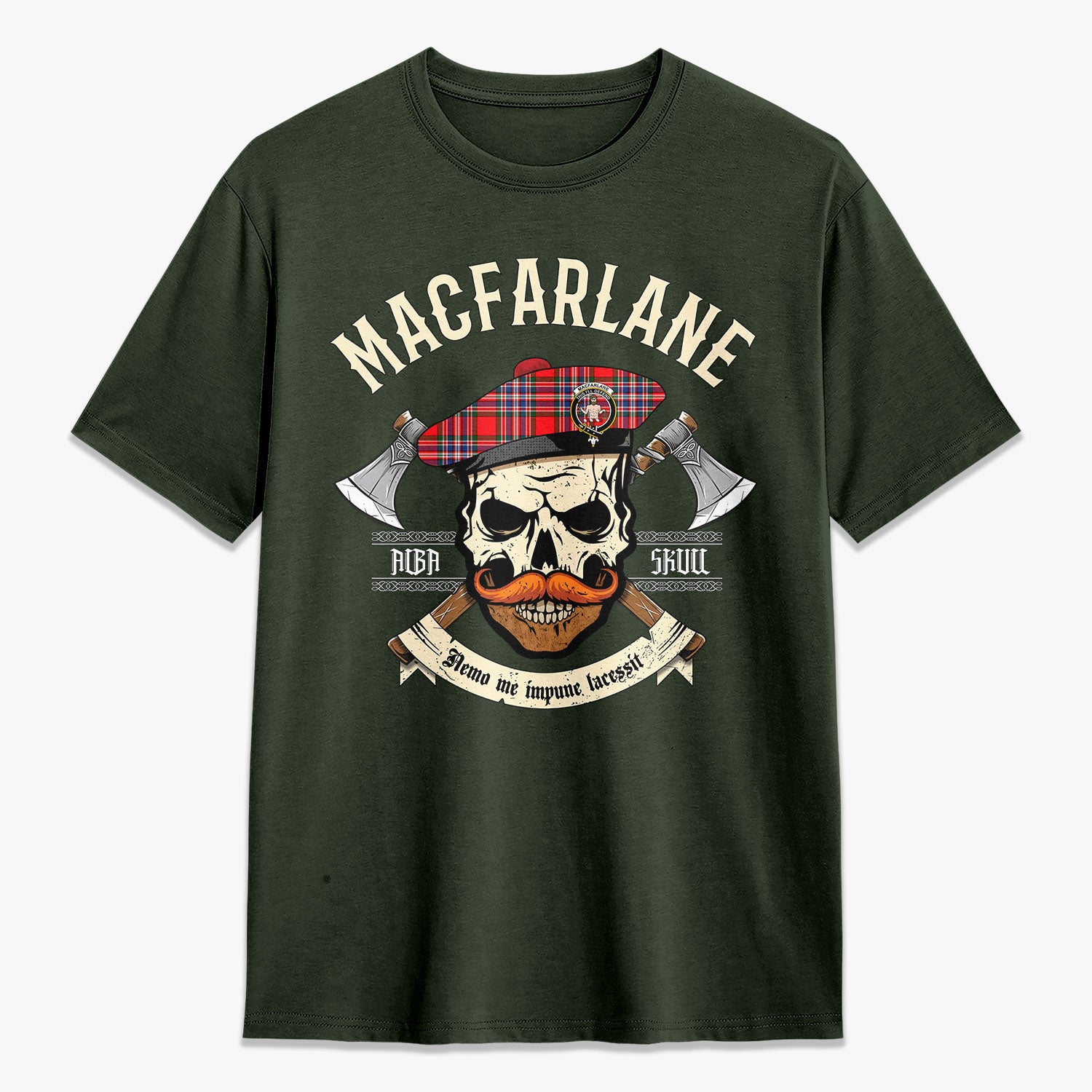 MacFarlane Modern Tartan Crest 2D T-shirt - Alba Skull Style