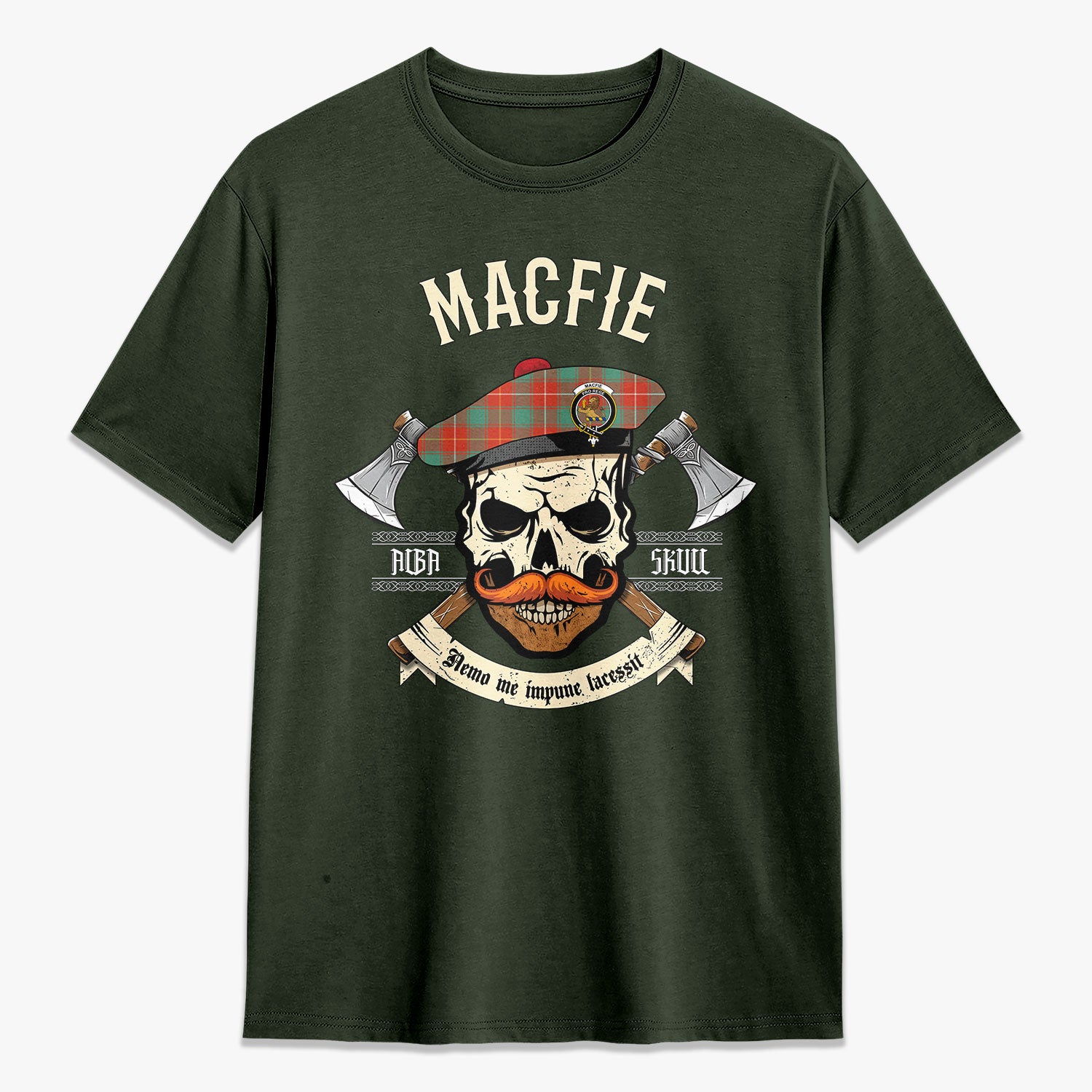 MacFie Ancient Tartan Crest 2D T-shirt - Alba Skull Style