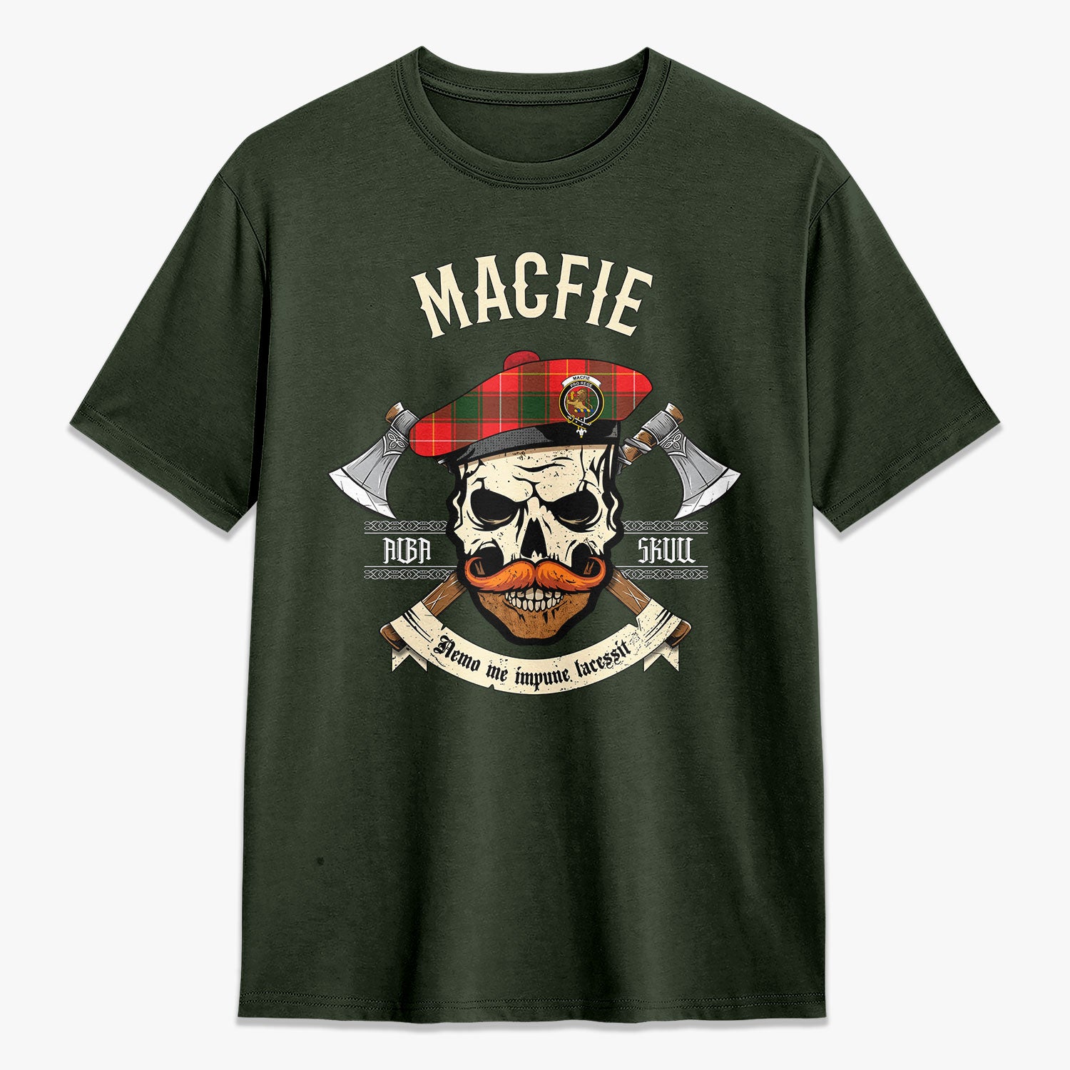 MacFie Tartan Crest 2D T-shirt - Alba Skull Style