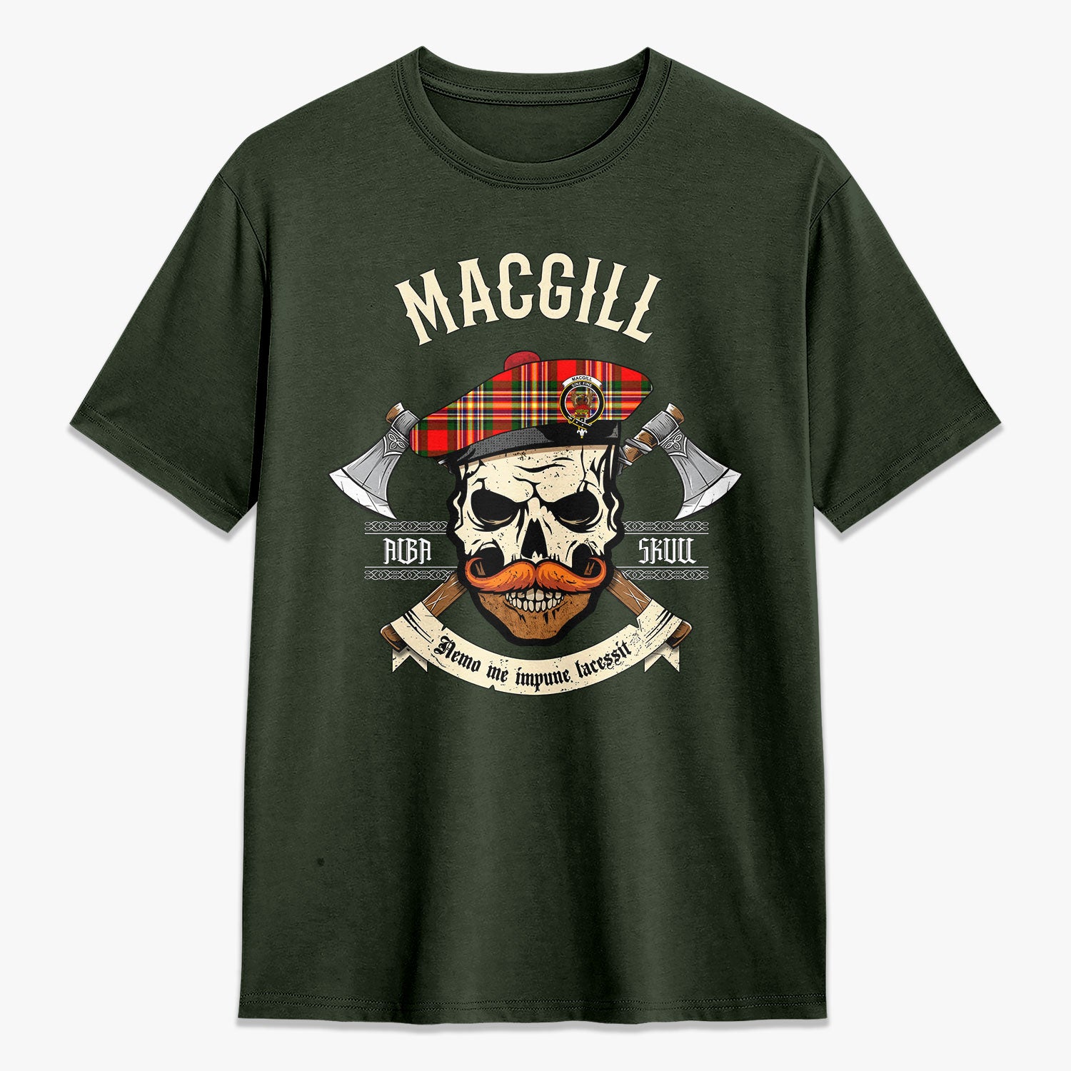 MacGill Modern Tartan Crest 2D T-shirt - Alba Skull Style