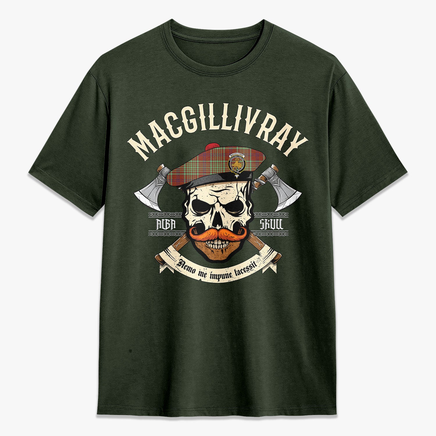 MacGillivray Hunting Ancient Tartan Crest 2D T-shirt - Alba Skull Style