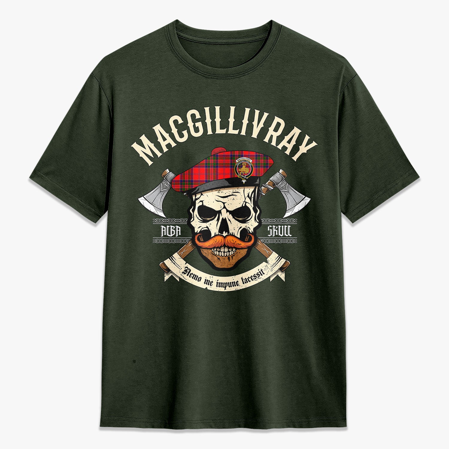 MacGillivray Modern Tartan Crest 2D T-shirt - Alba Skull Style