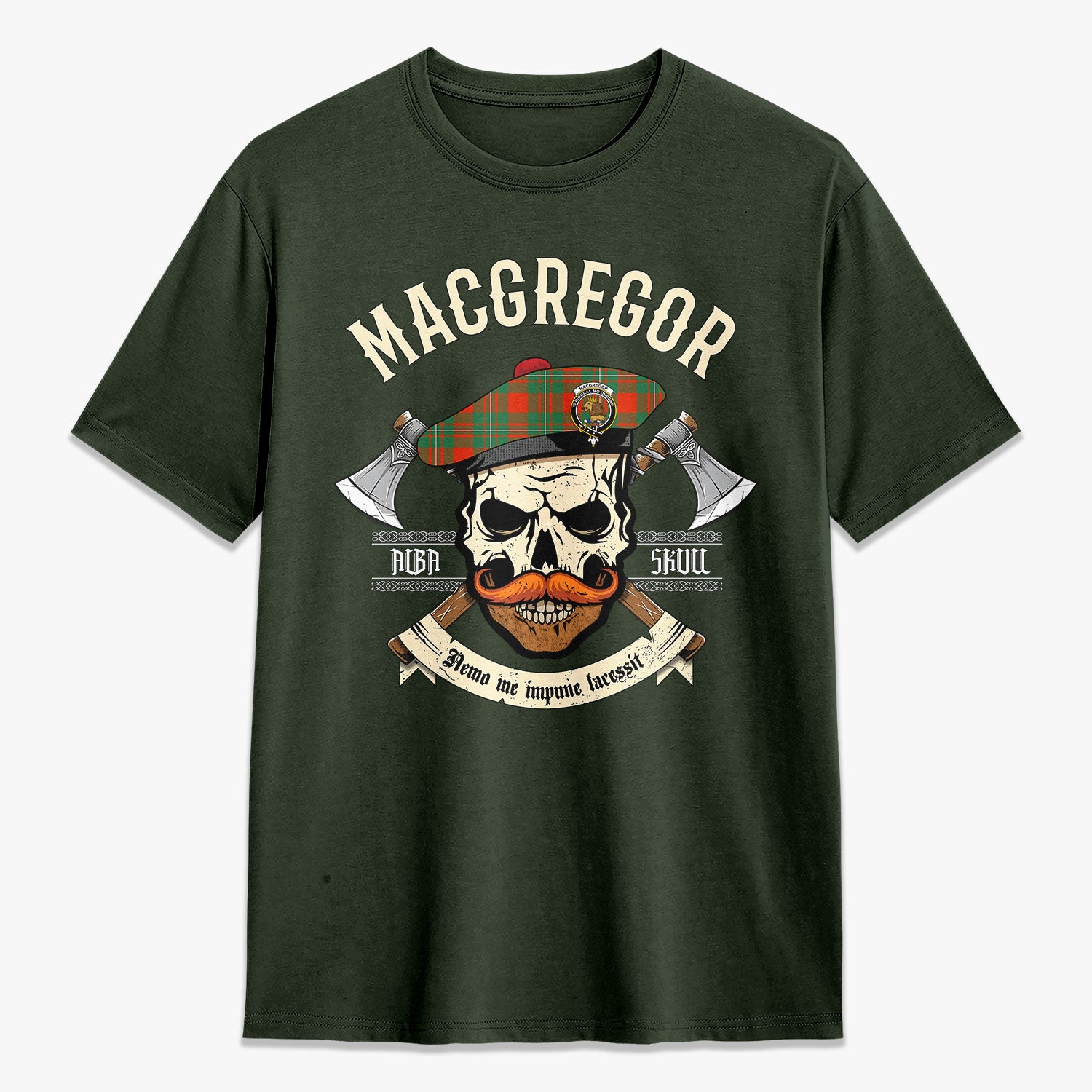 MacGregor Ancient Tartan Crest 2D T-shirt - Alba Skull Style