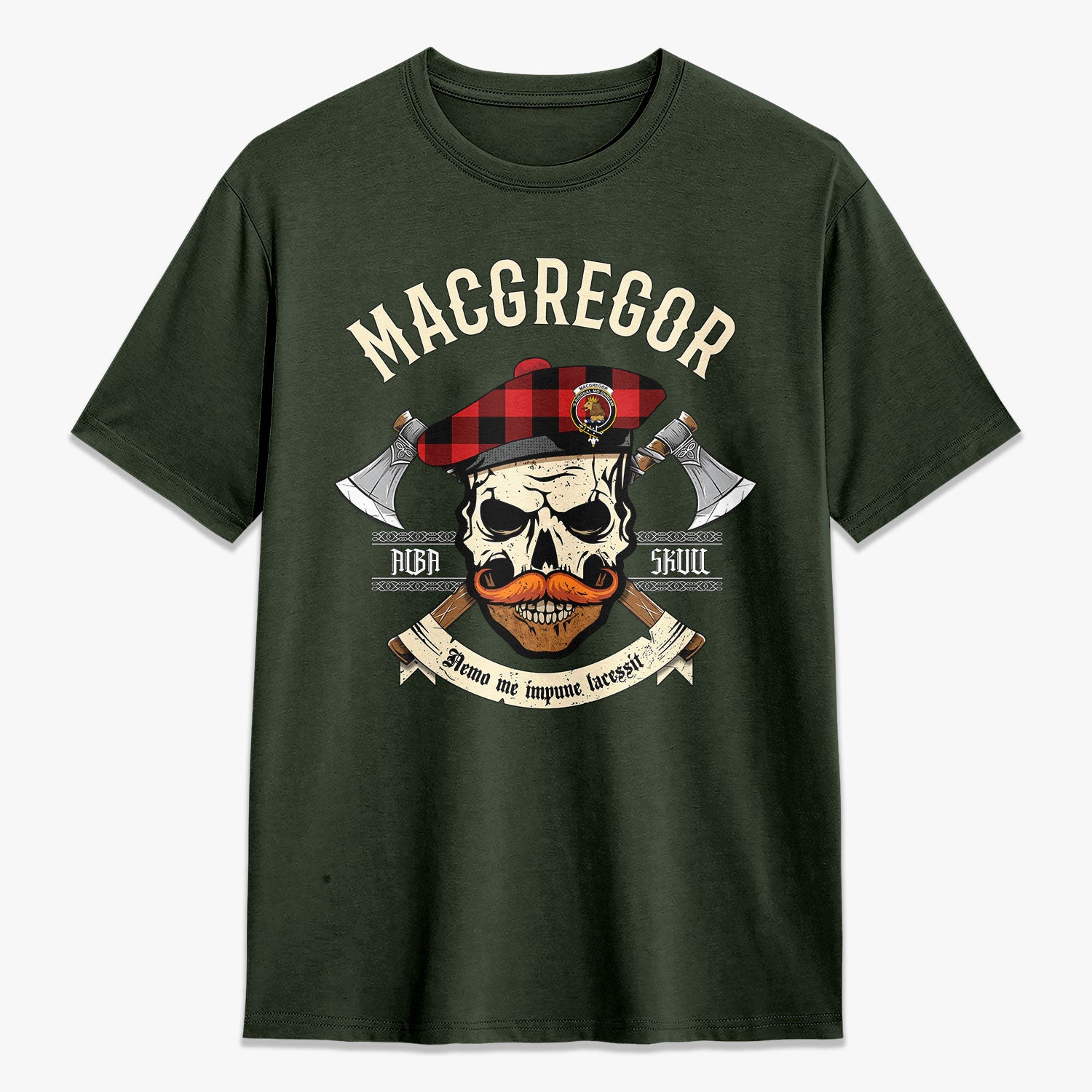 MacGregor Rob Roy Modern Tartan Crest 2D T-shirt - Alba Skull Style