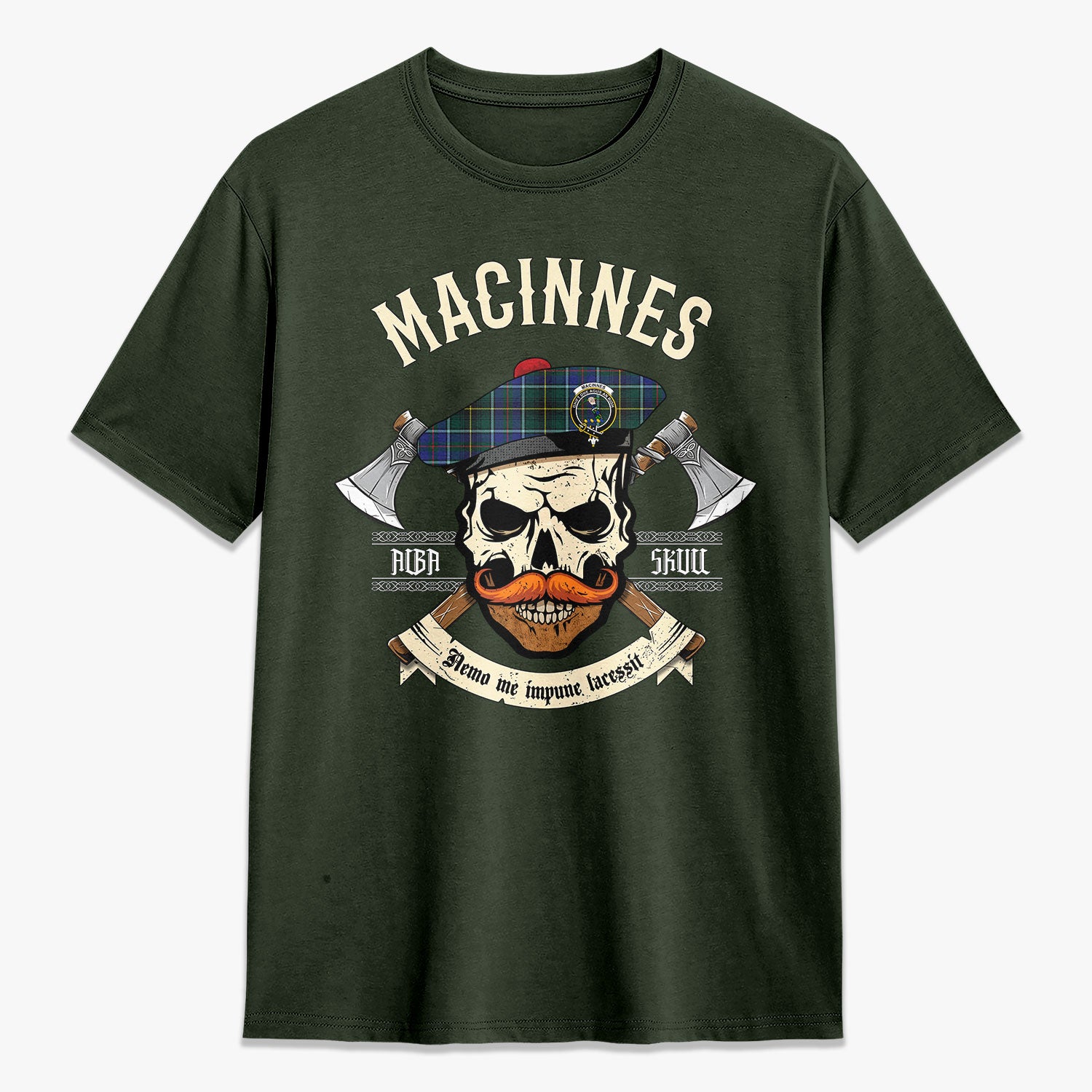 MacInnes Modern Tartan Crest 2D T-shirt - Alba Skull Style