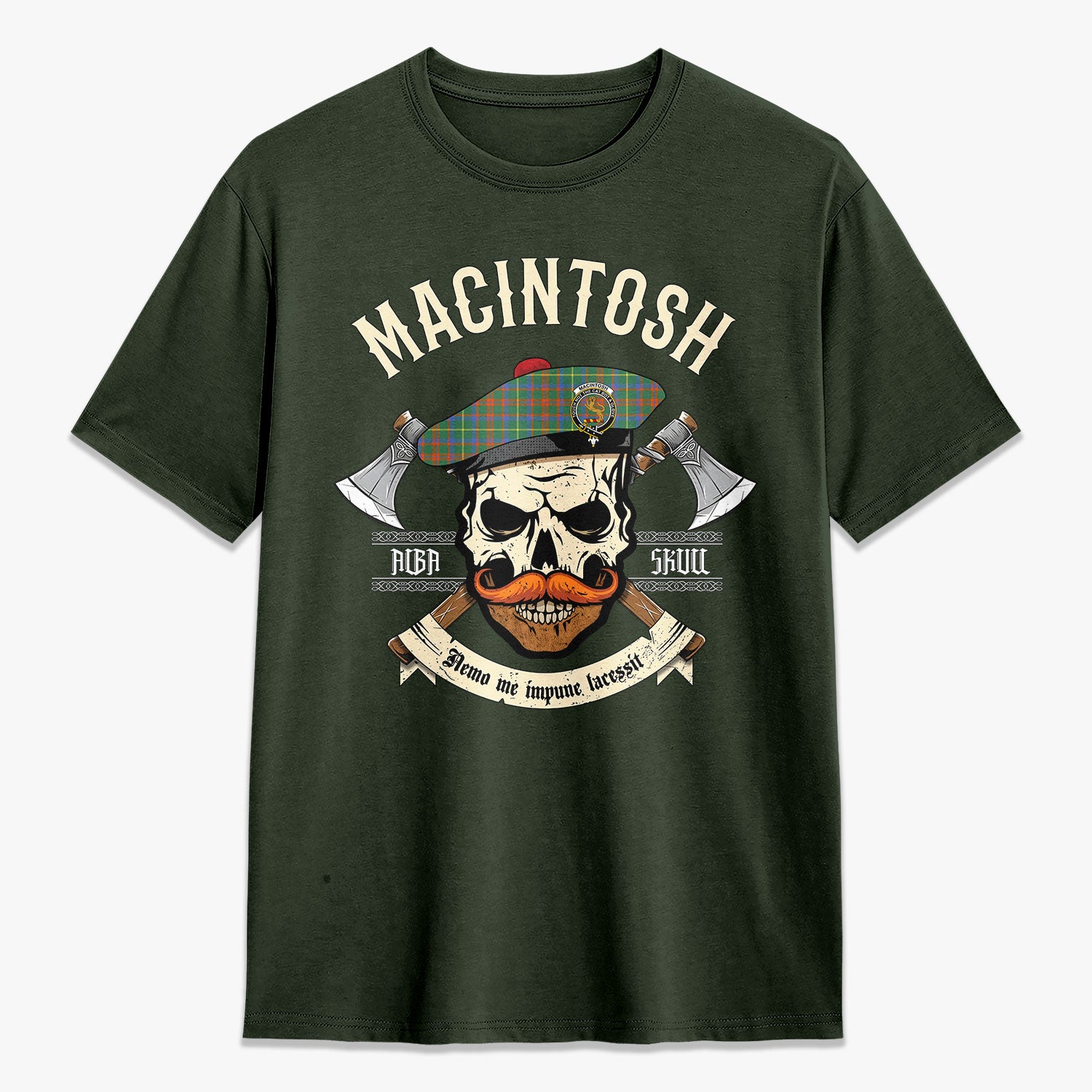 MacIntosh Hunting Ancient Tartan Crest 2D T-shirt - Alba Skull Style