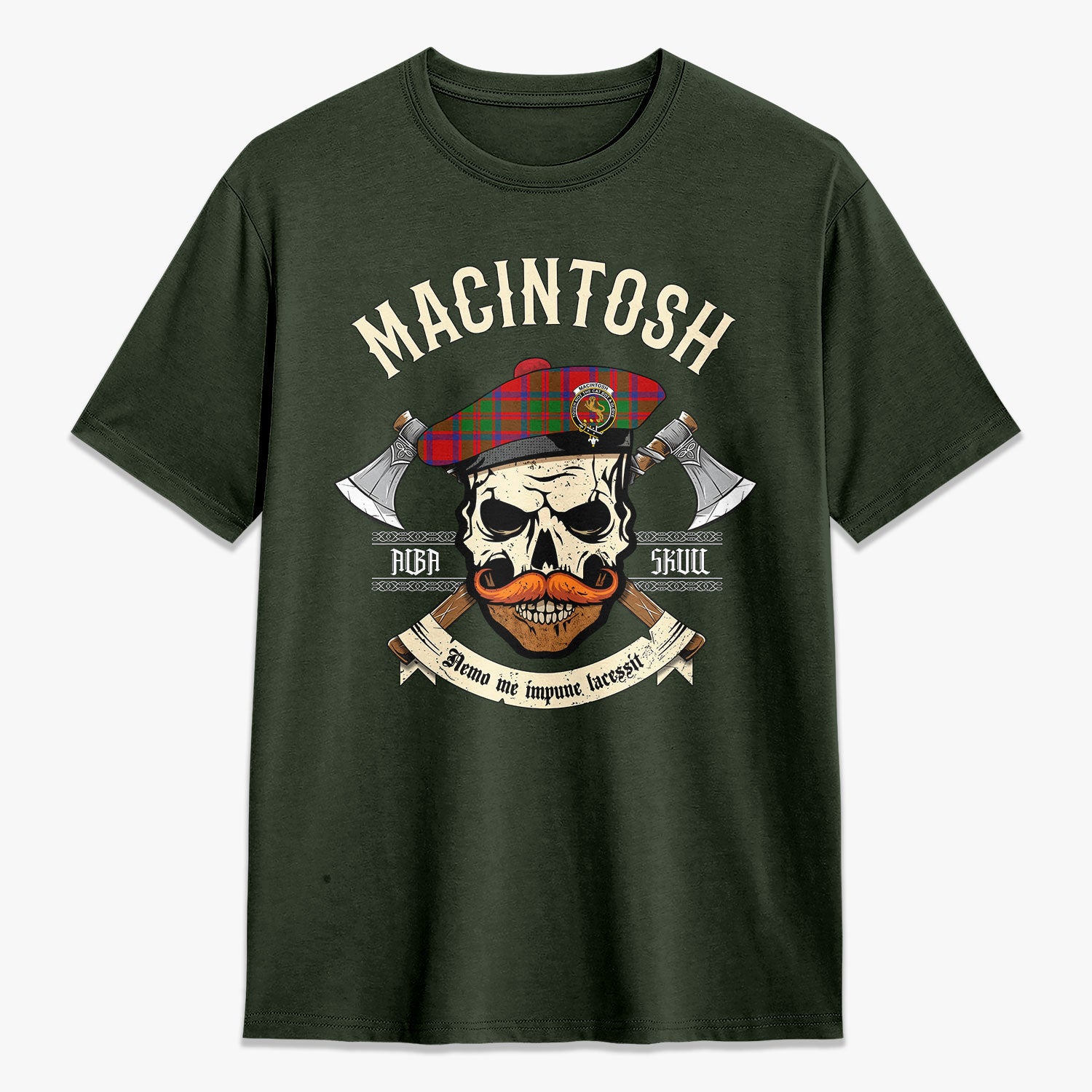 MacIntosh Modern Tartan Crest 2D T-shirt - Alba Skull Style