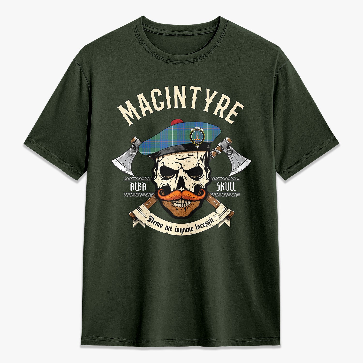 MacIntyre Hunting Ancient Tartan Crest 2D T-shirt - Alba Skull Style