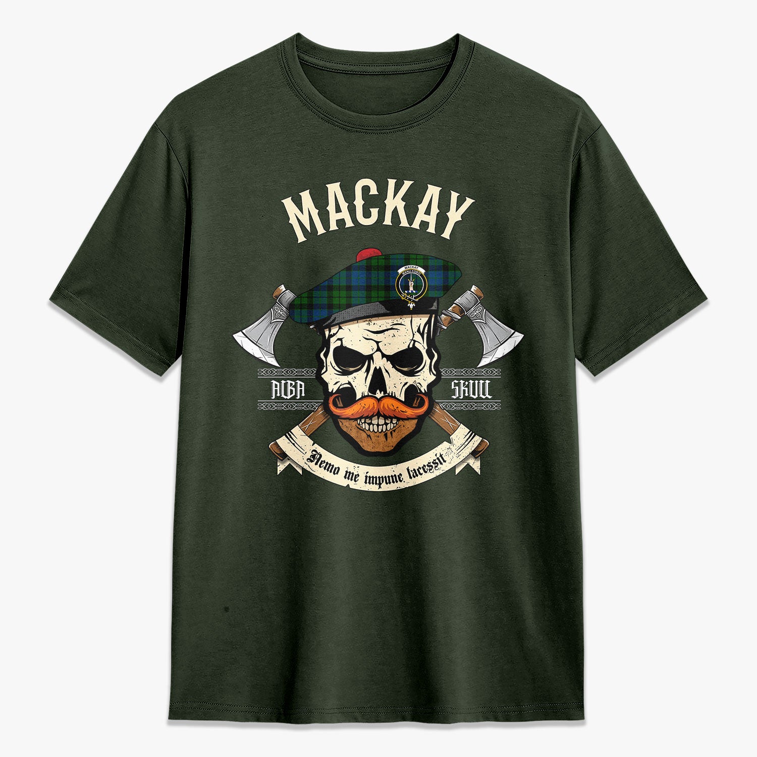 MacKay Modern Tartan Crest 2D T-shirt - Alba Skull Style