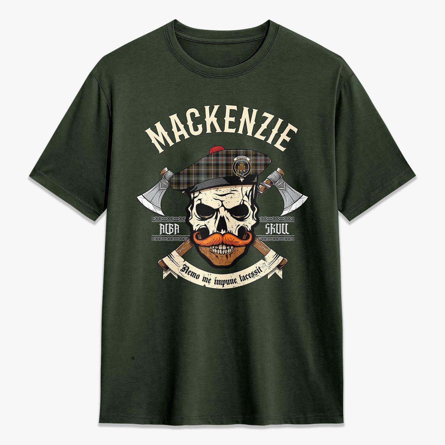 MacKenzie Weathered Tartan Crest 2D T-shirt - Alba Skull Style