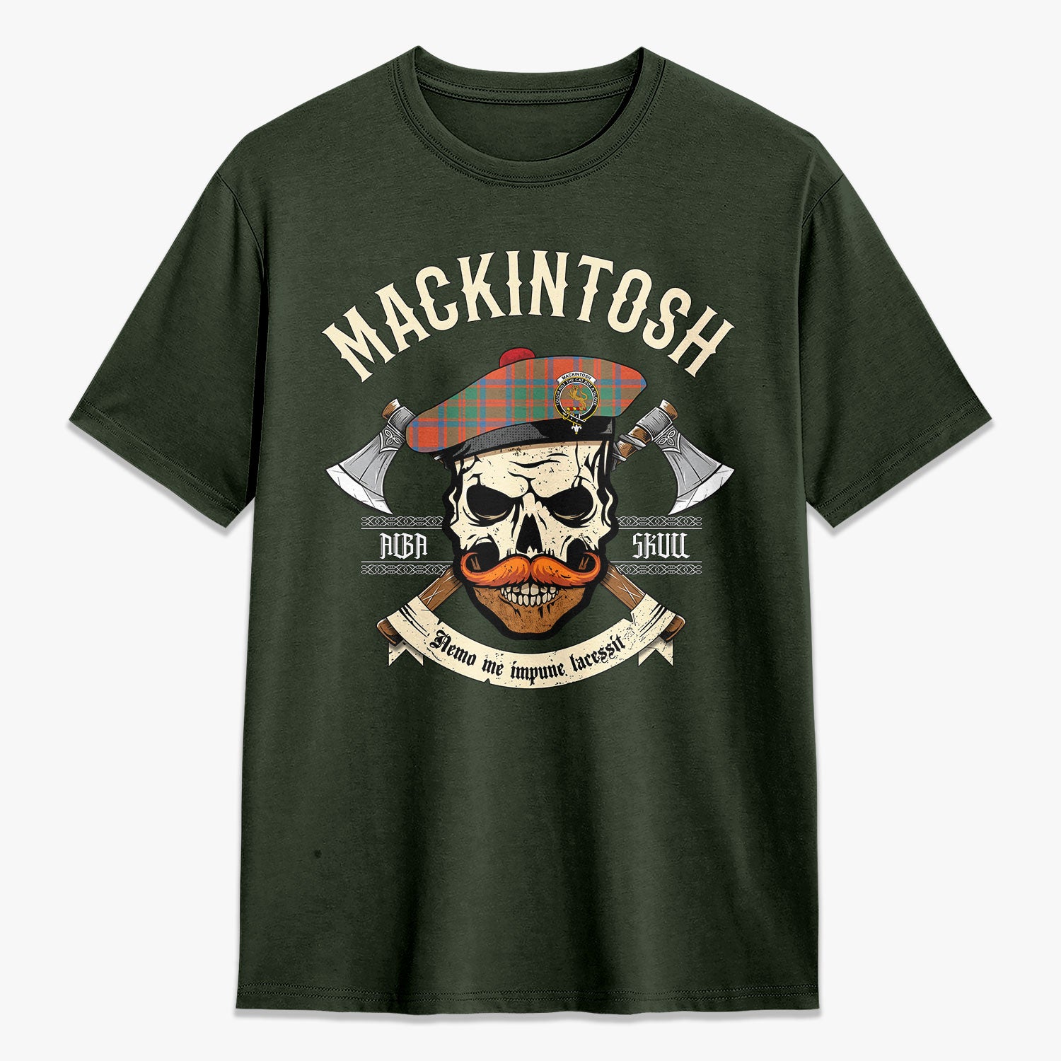 MacKintosh Ancient Tartan Crest 2D T-shirt - Alba Skull Style