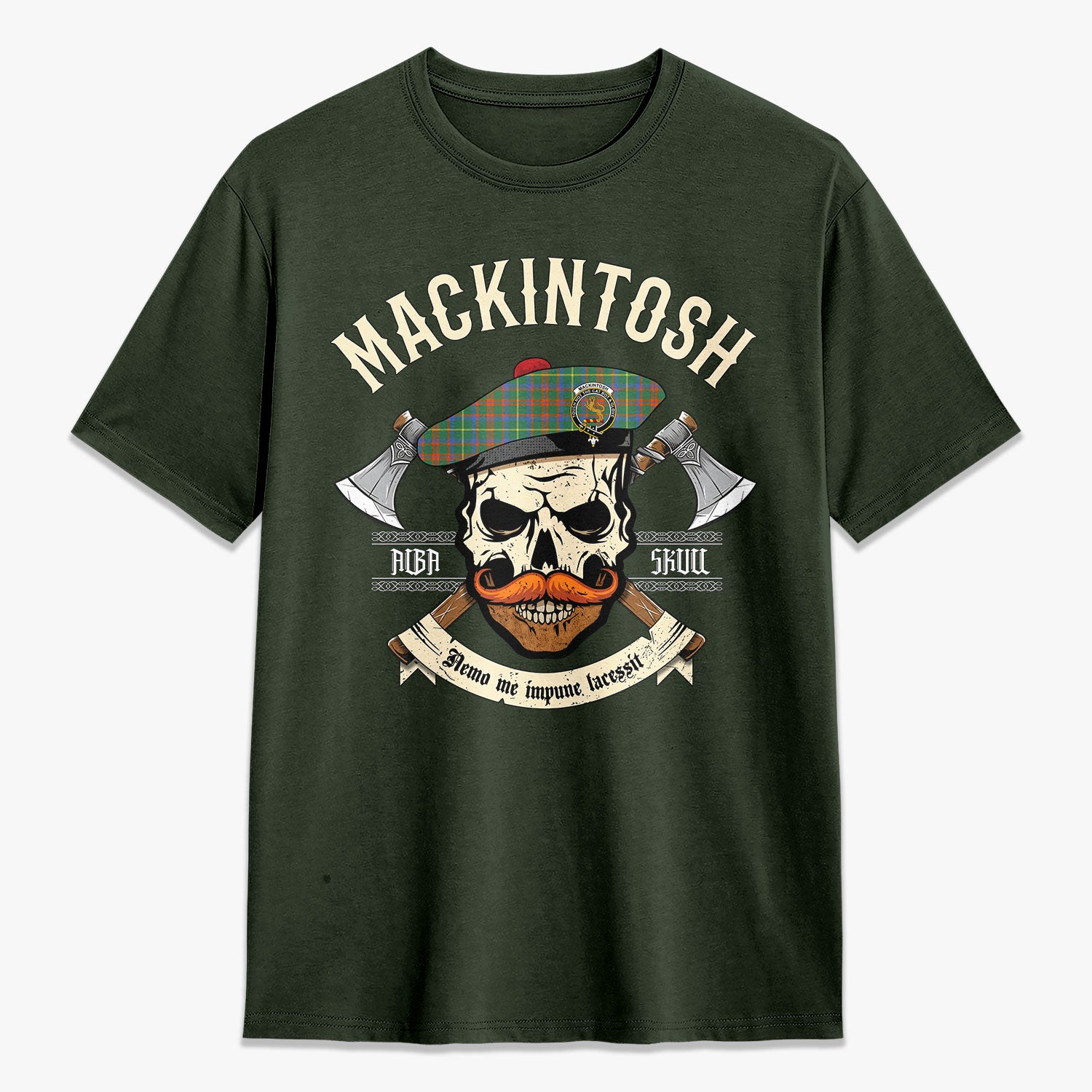 MacKintosh Hunting Ancient Tartan Crest 2D T-shirt - Alba Skull Style