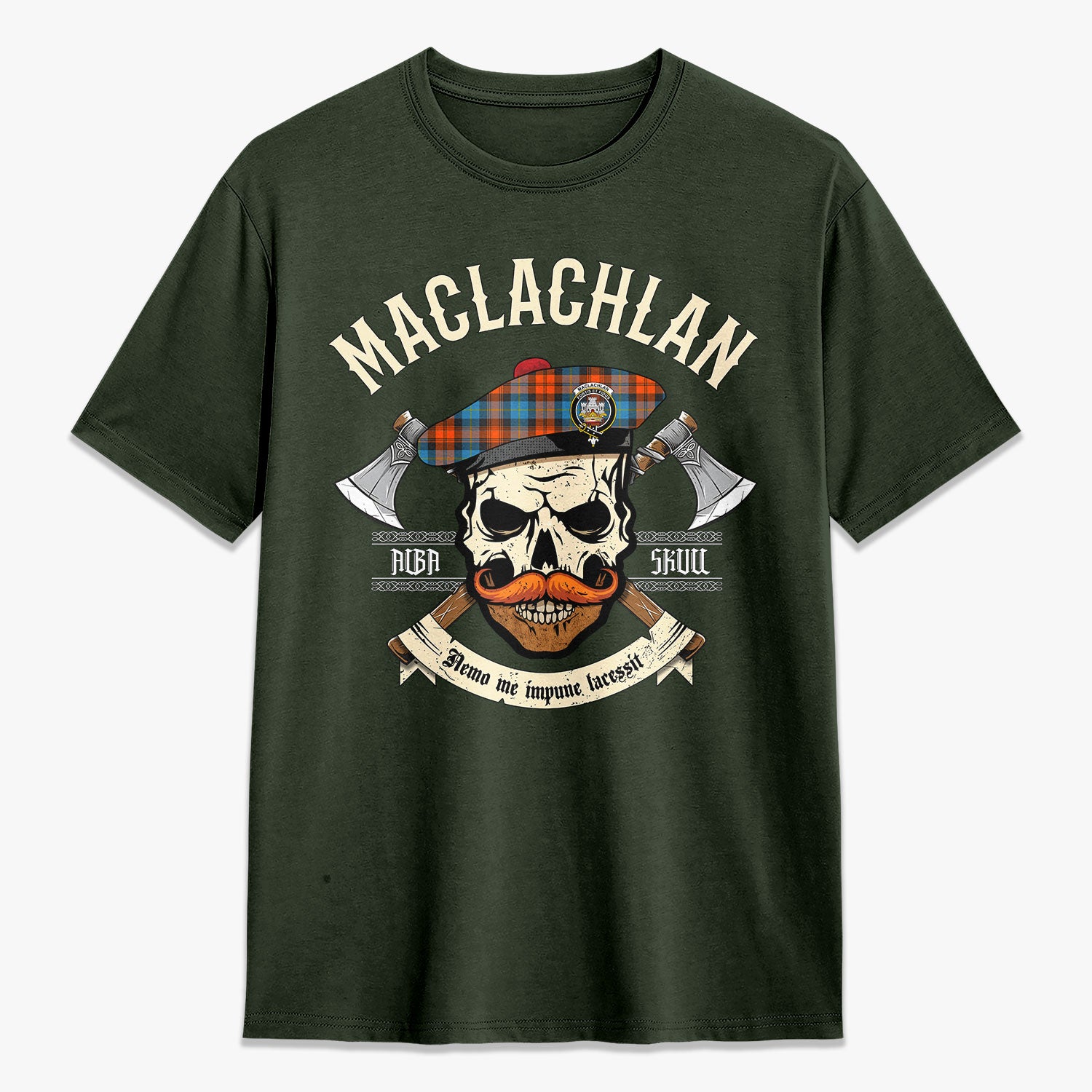 MacLachlan Ancient Tartan Crest 2D T-shirt - Alba Skull Style