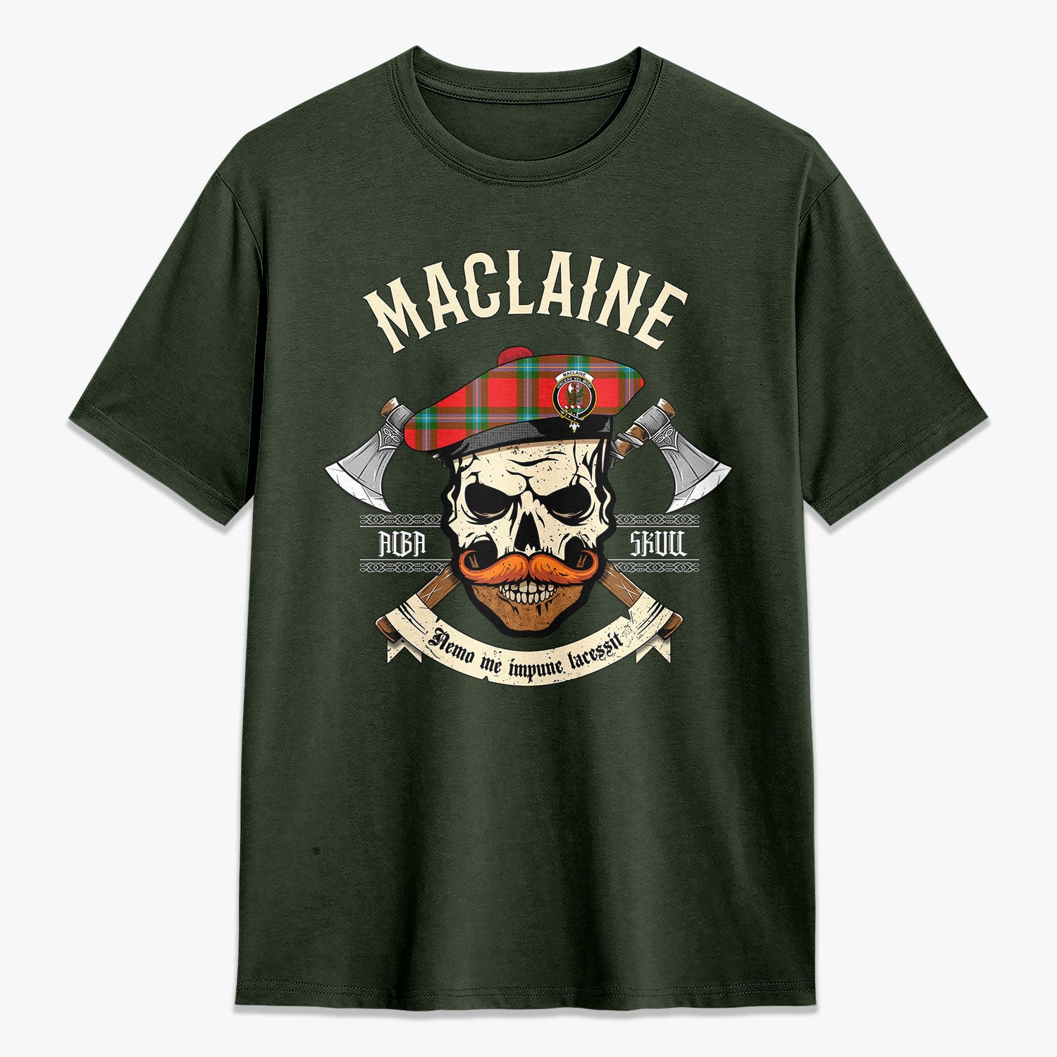 MacLaine of Loch Buie Tartan Crest 2D T-shirt - Alba Skull Style