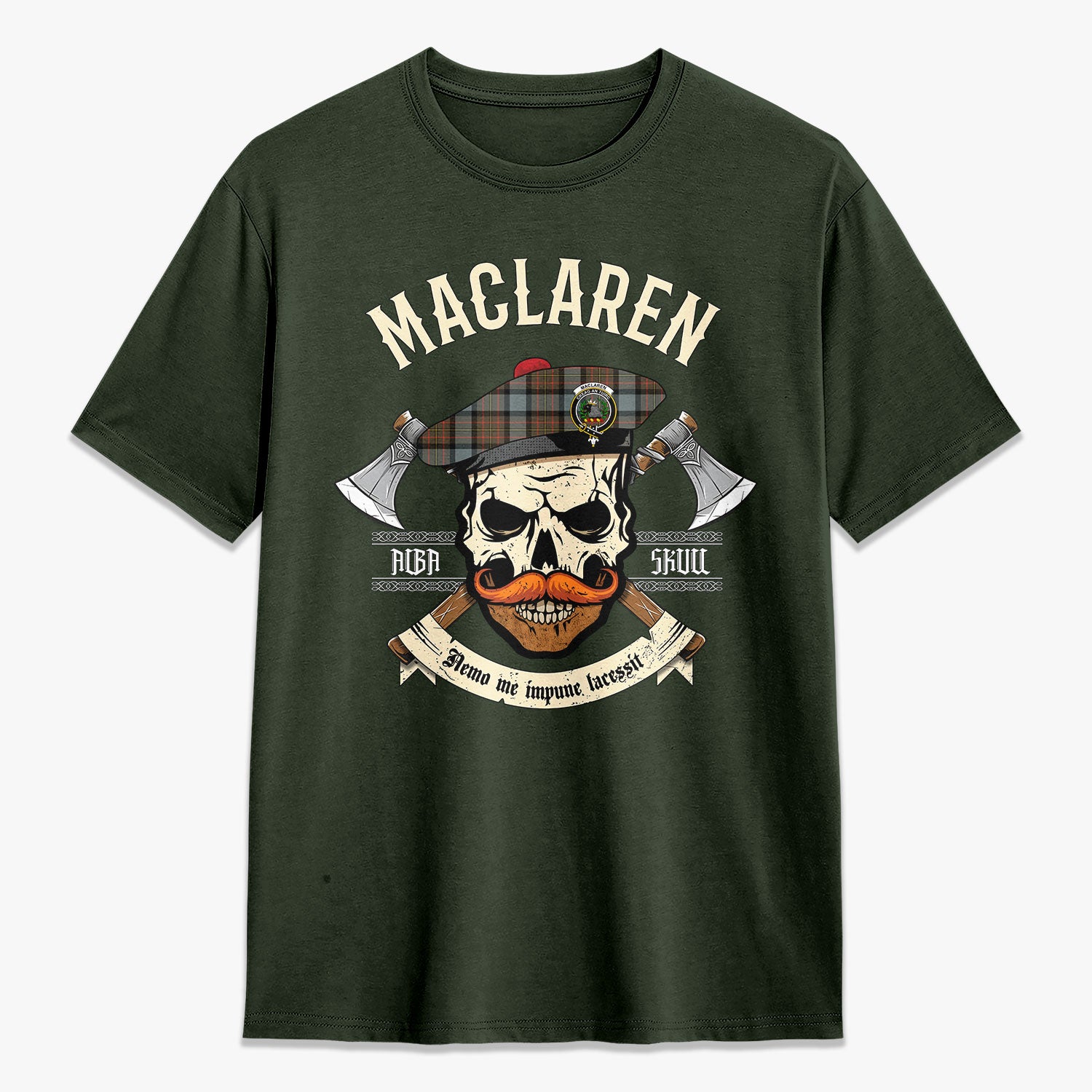 MacLaren Weathered Tartan Crest 2D T-shirt - Alba Skull Style