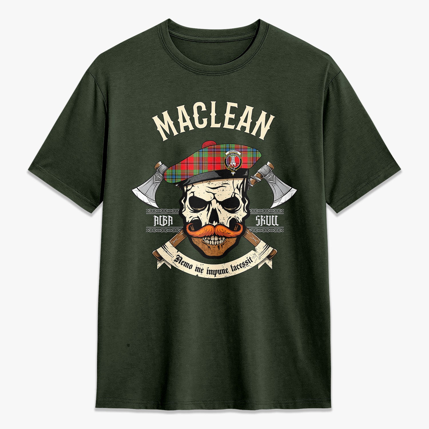 MacLean of Duart Modern Tartan Crest 2D T-shirt - Alba Skull Style