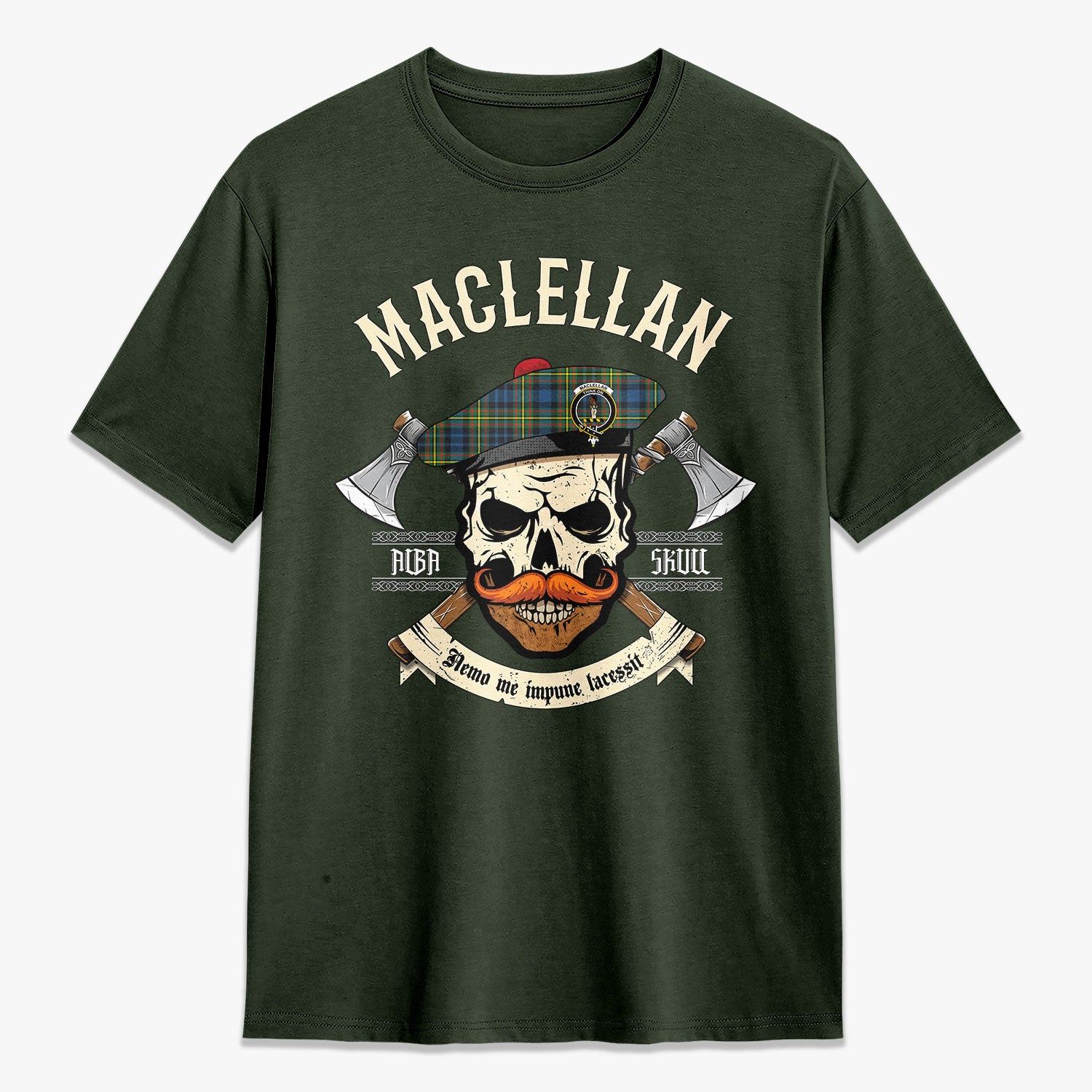 MacLellan Ancient Tartan Crest 2D T-shirt - Alba Skull Style