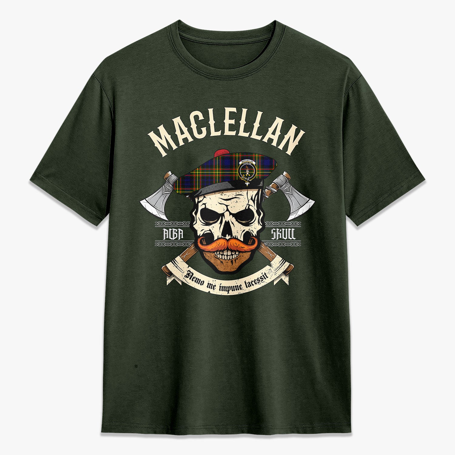 MacLellan Modern Tartan Crest 2D T-shirt - Alba Skull Style