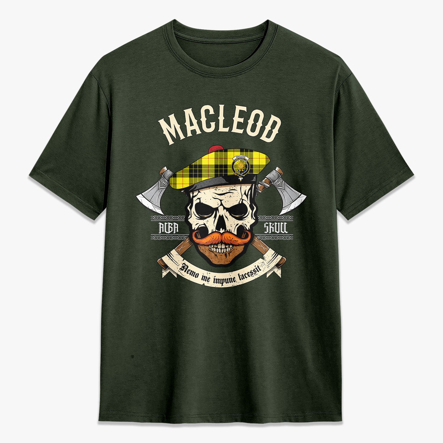 MacLeod of Lewis Modern Tartan Crest 2D T-shirt - Alba Skull Style