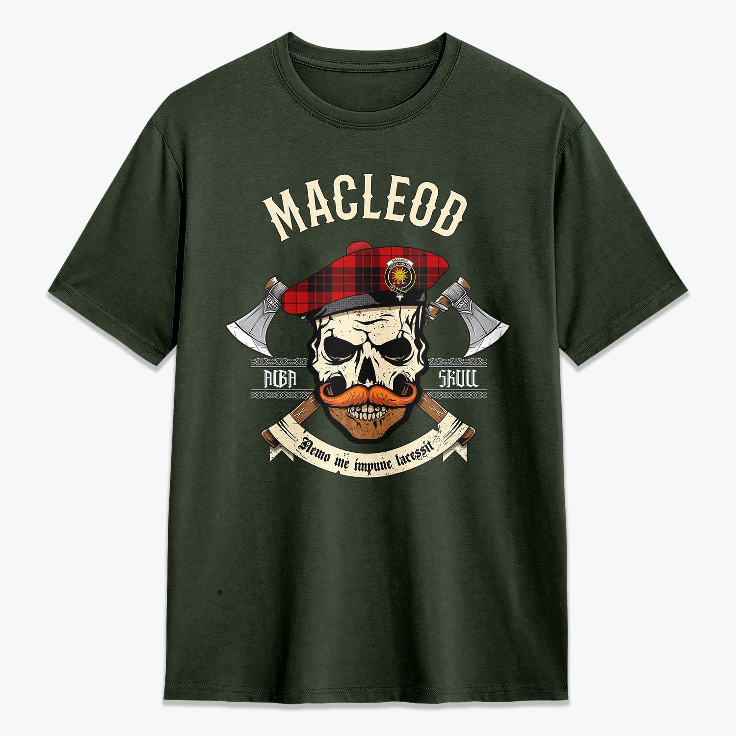 MacLeod of Raasay Tartan Crest 2D T-shirt - Alba Skull Style