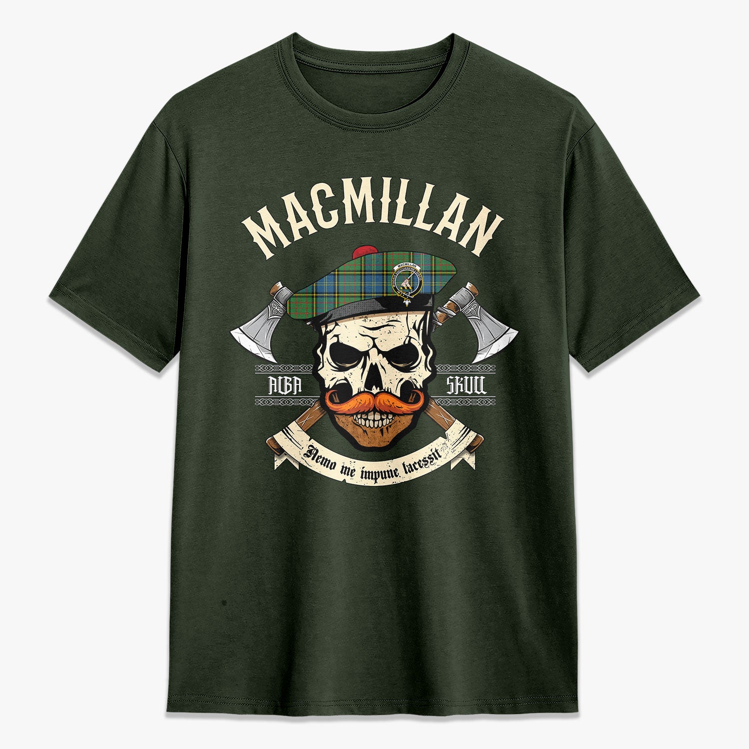 MacMillan Hunting Ancient Tartan Crest 2D T-shirt - Alba Skull Style