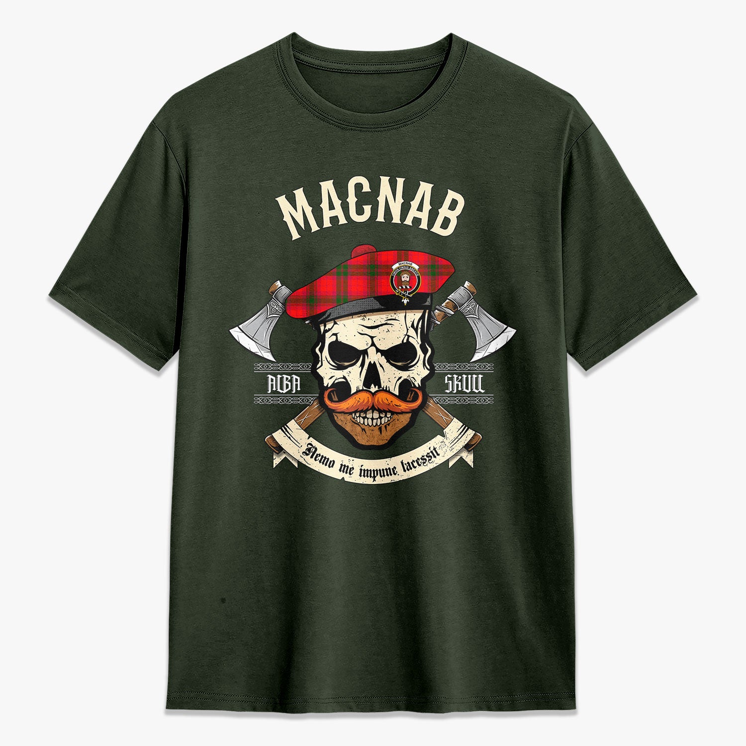 MacNab Modern Tartan Crest 2D T-shirt - Alba Skull Style