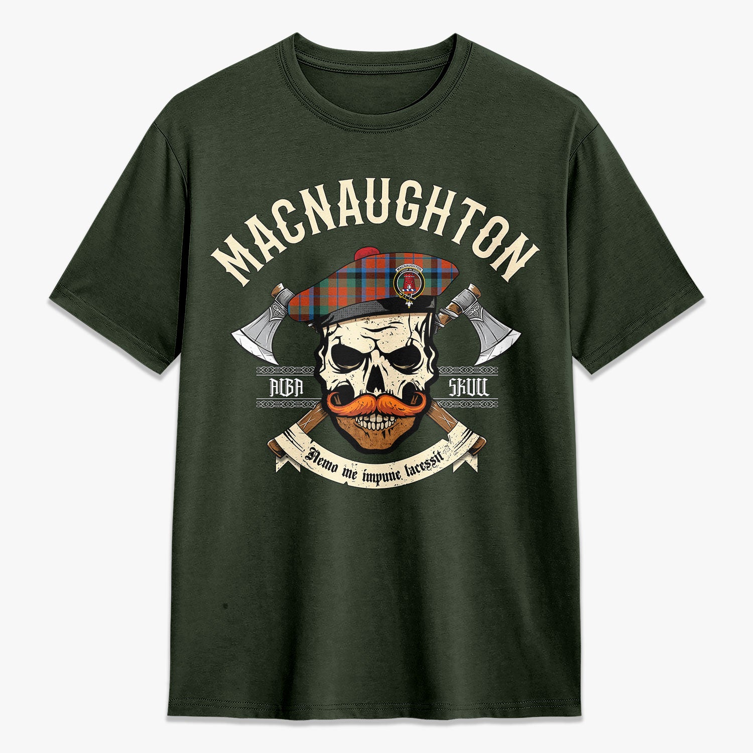 MacNaughton Ancient Tartan Crest 2D T-shirt - Alba Skull Style