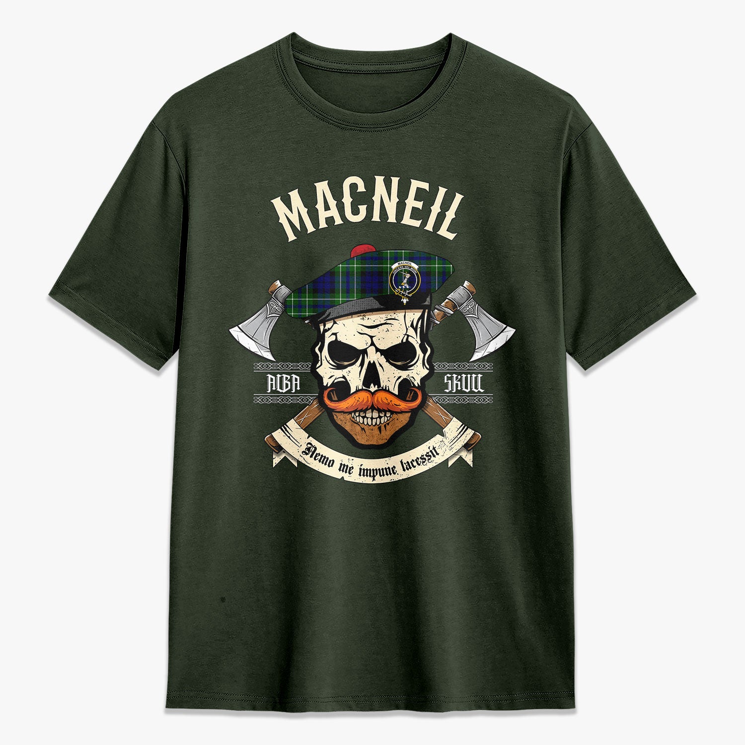 MacNeil of Colonsay Modern Tartan Crest 2D T-shirt - Alba Skull Style