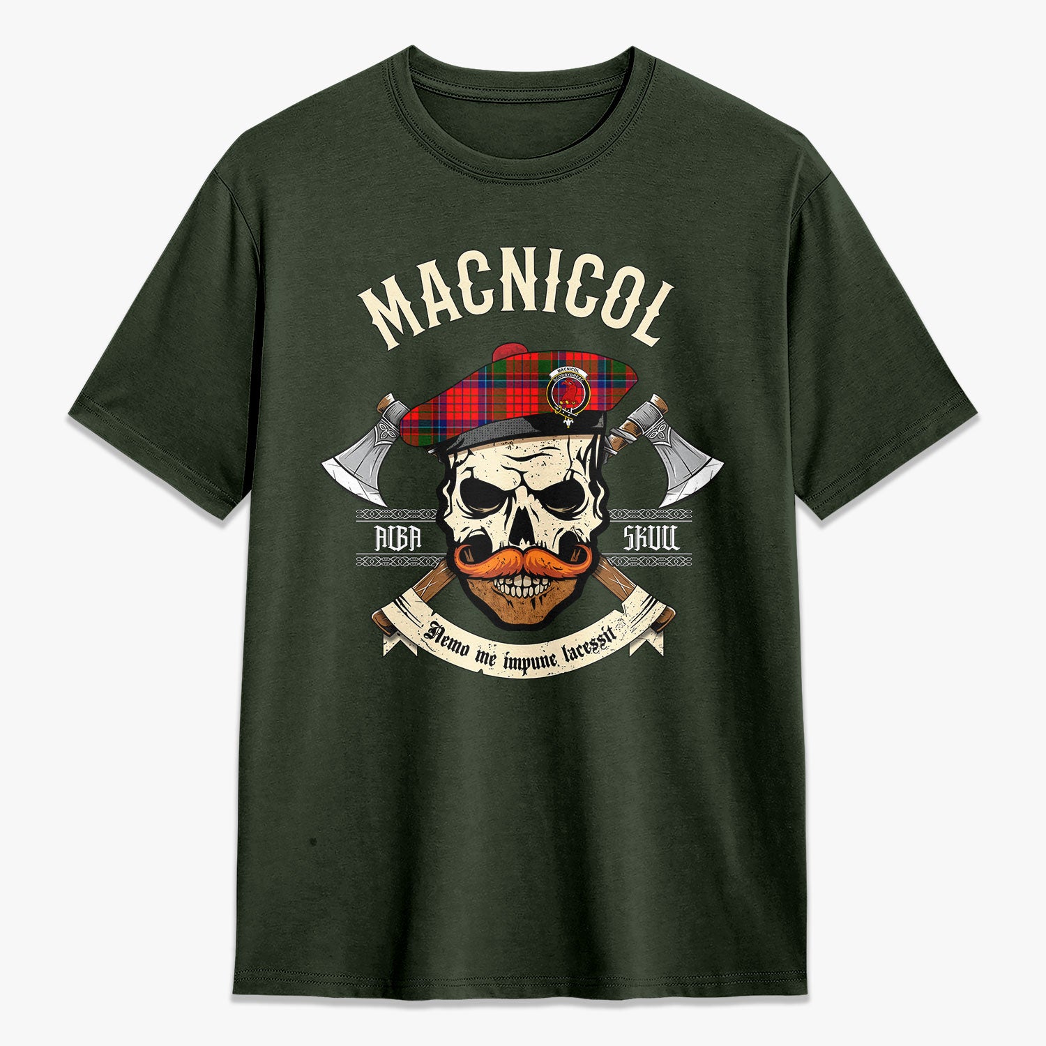 MacNicol (of Scorrybreac) Tartan Crest 2D T-shirt - Alba Skull Style