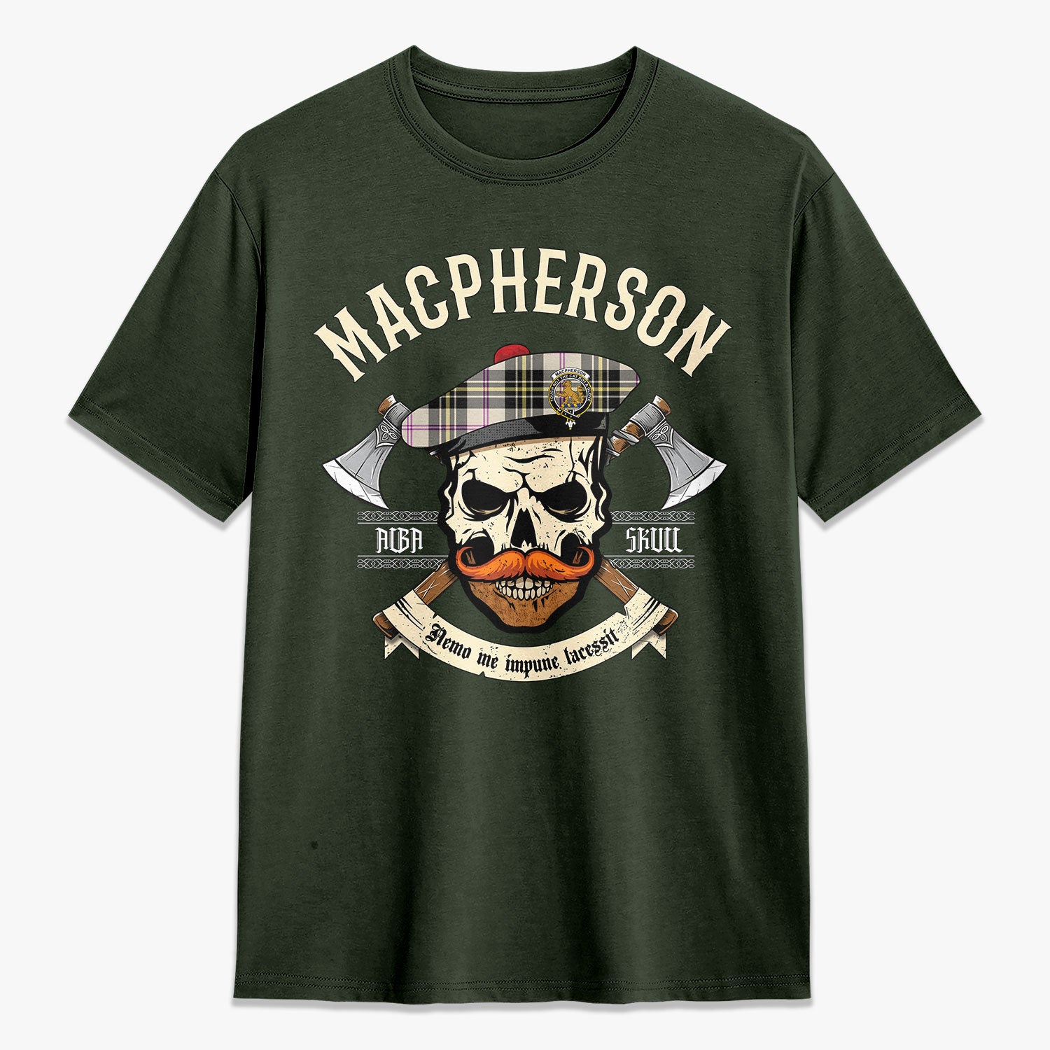 MacPherson Dress Ancient Tartan Crest 2D T-shirt - Alba Skull Style