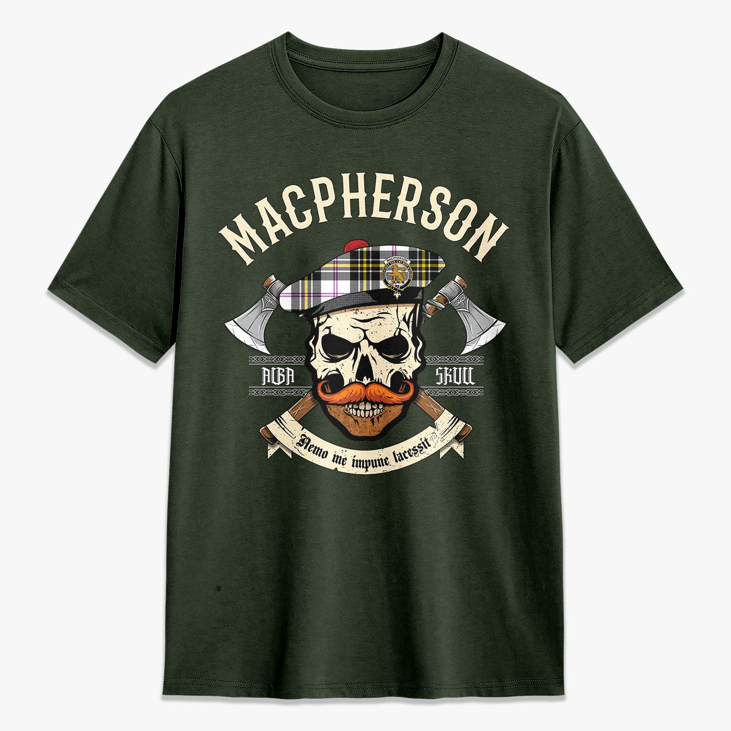 MacPherson Dress Modern Tartan Crest 2D T-shirt - Alba Skull Style