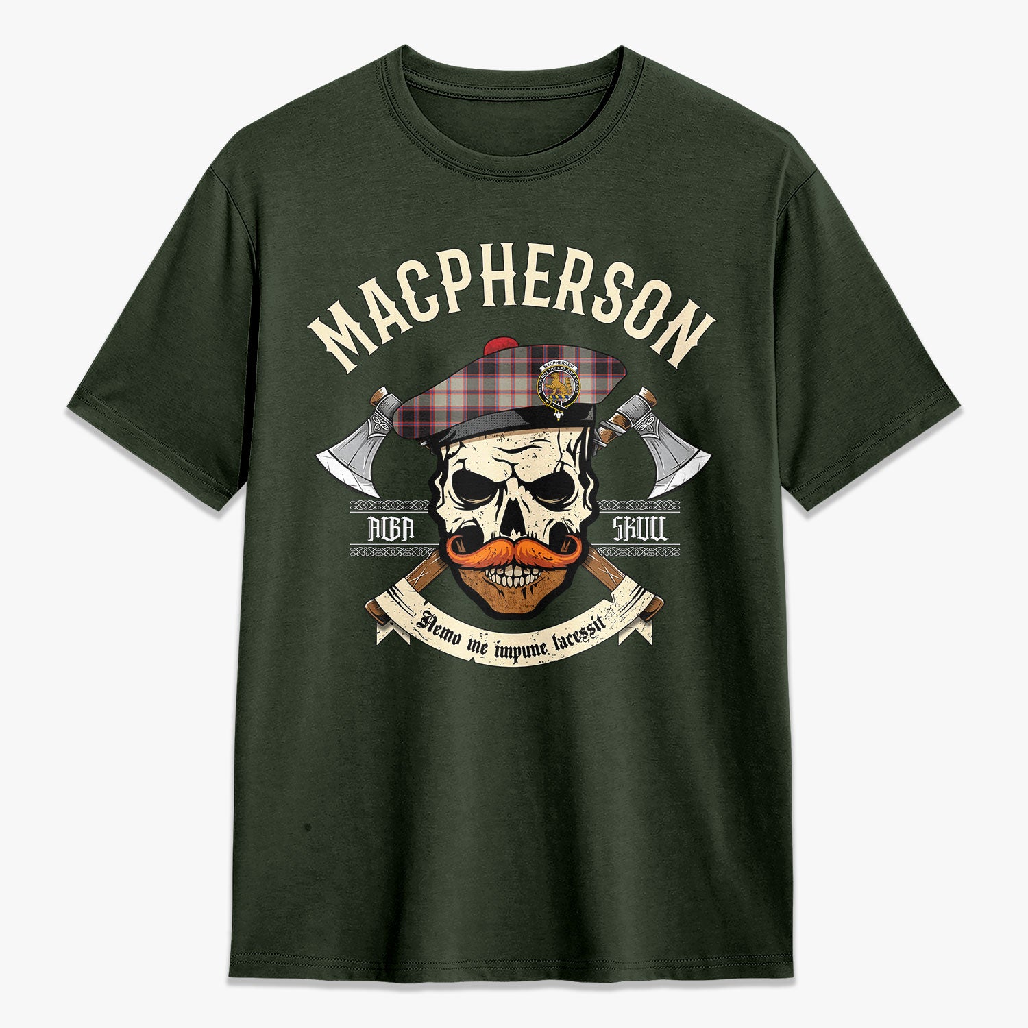 MacPherson Hunting Ancient Tartan Crest 2D T-shirt - Alba Skull Style