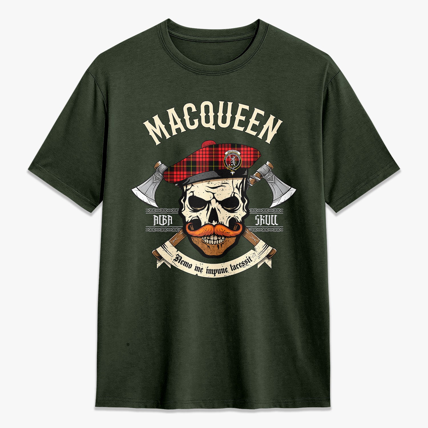 MacQueen Modern Tartan Crest 2D T-shirt - Alba Skull Style