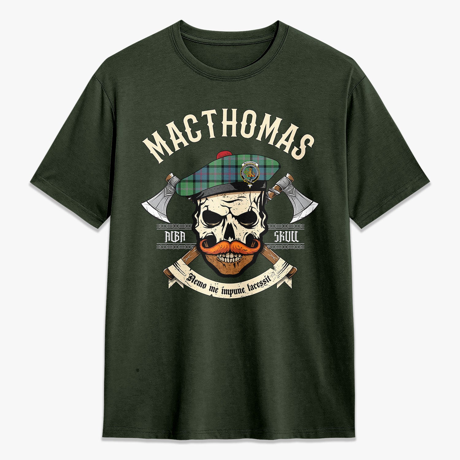 MacThomas Ancient Tartan Crest 2D T-shirt - Alba Skull Style